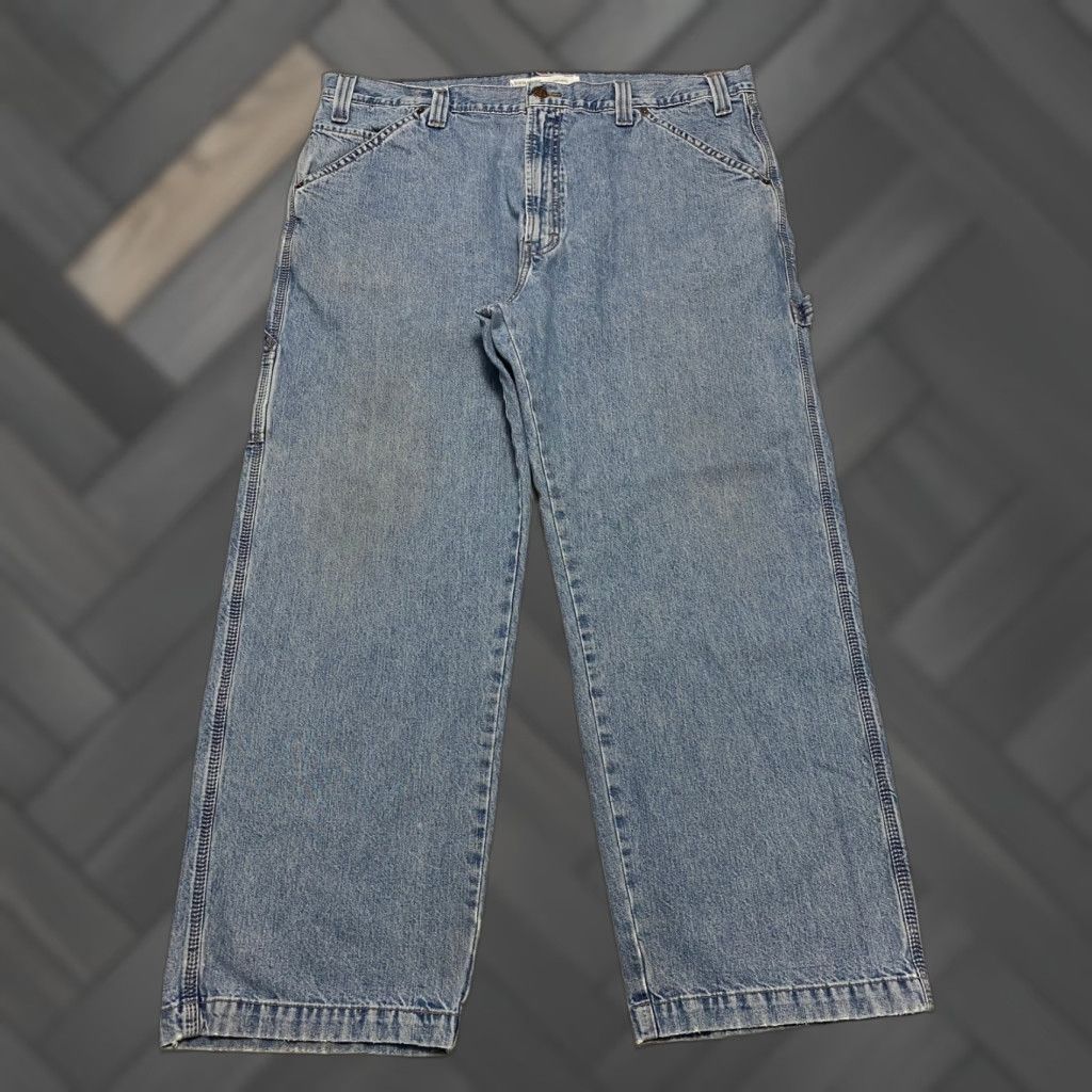 Vintage Levi Strauss Signature Carpenter Jeans Light Wash Denim Mens Size 40x29 Wide Leg Relaxed Fit Workwear Denim Pants Jeans Mens 40 29 blue Carpenter Size US 40 / EU 56 - 1 Thumbnail