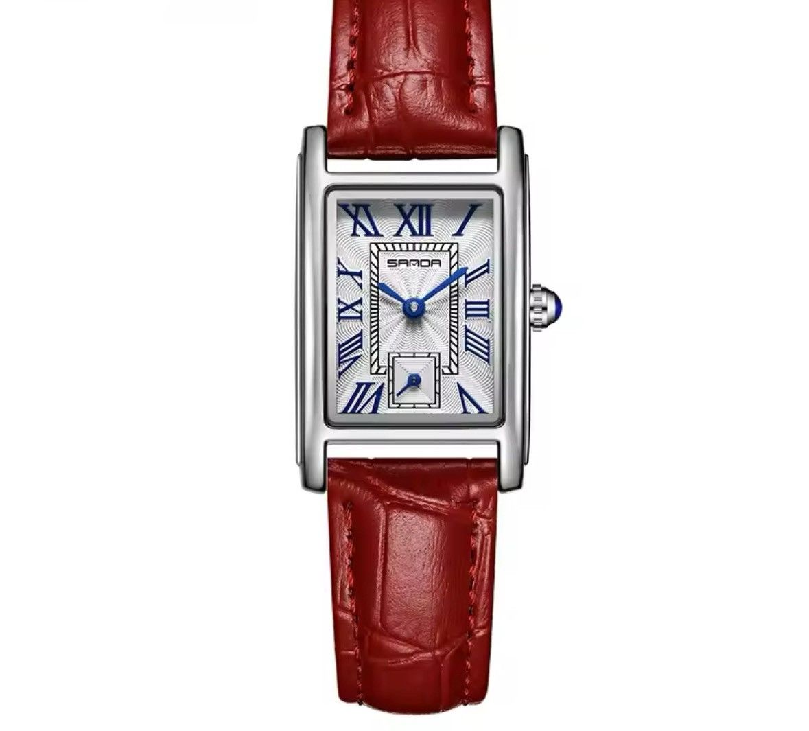 Jewelry Vintage Style Watch Red Silver Leather Band Size ONE SIZE - 1 Thumbnail