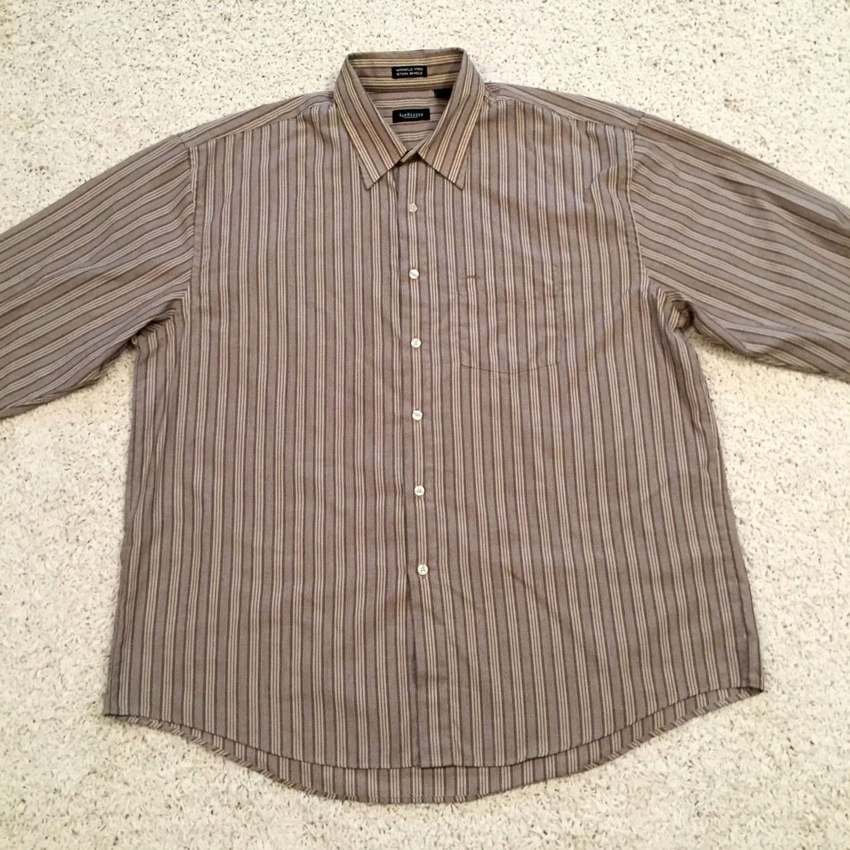 Van Heusen Van Heusen Shirt XL Beige Striped Long Sleeve Button Up Men's Size US XL / EU 56 / 4 - 5 Thumbnail