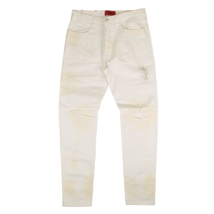 424 On Fairfax White Distressed Denim Jeans Size 32/42 | Grailed