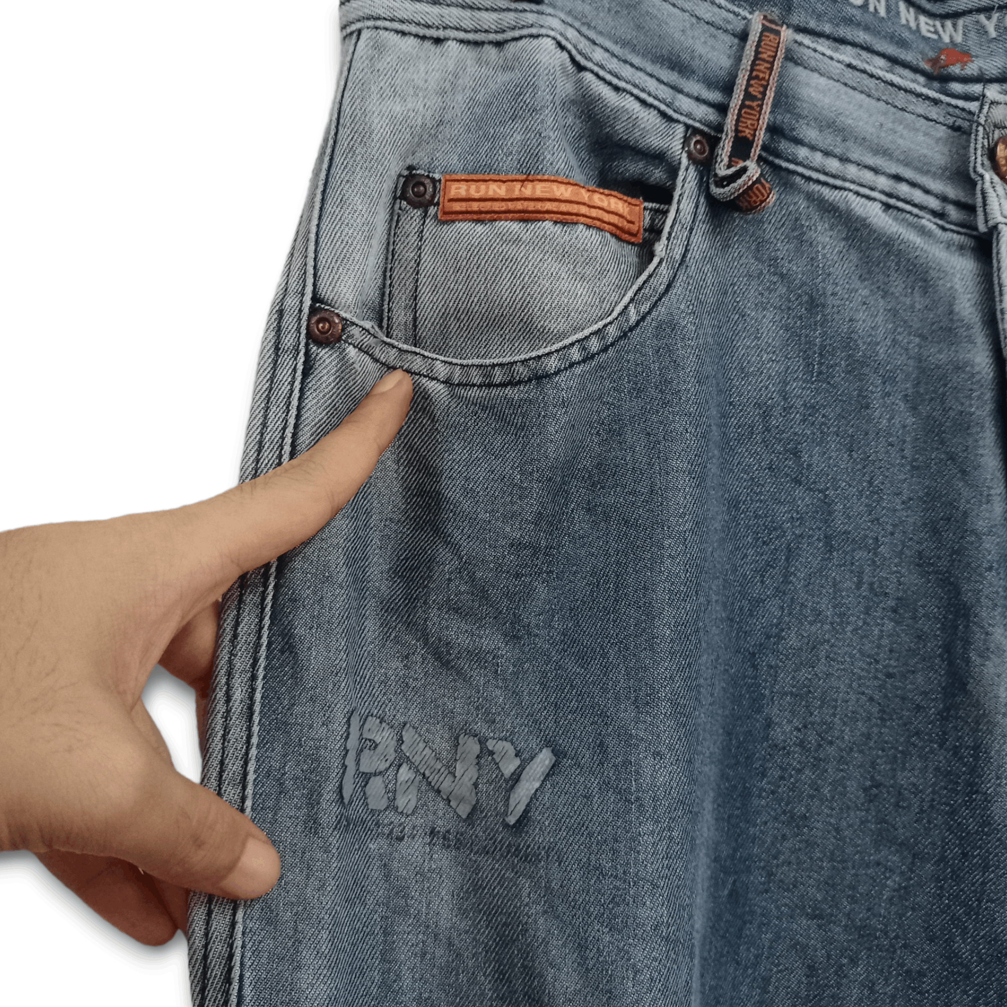 Japanese Brand Vintage Run New York Blue Wash Side Adjusters Baggy Jeans Size US 31 - 3 Thumbnail