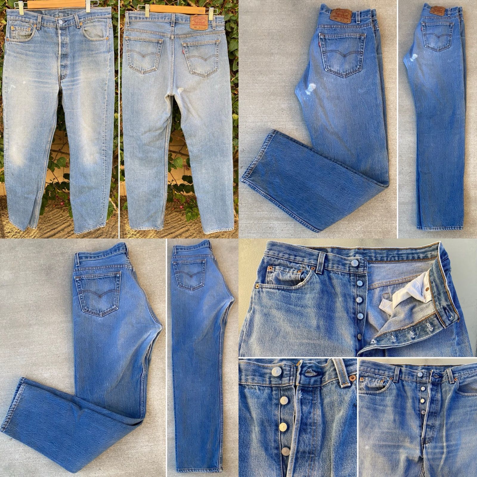 Levi's VINTAGE Levi’s 501 Jeans Distressed From Wear Fade Bleach Spots Stains W 36 L 34 Jeans Mens Denim Blue 501 Cowboy Distressed See Pics Size US 36 / EU 52 - 9 Thumbnail