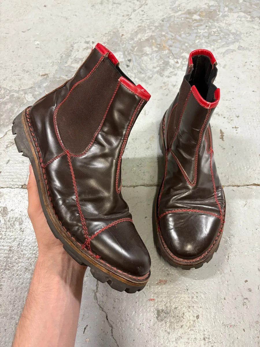 2000s MiuMiu Brown Red Seams Ankle Leather Boots