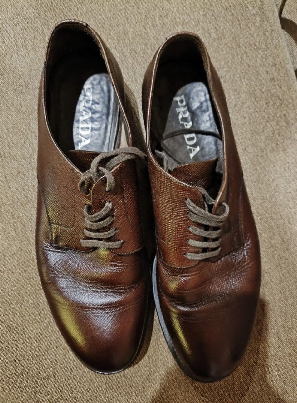 Prada PRADA Saffiano Leather Brown Derby Shoes Vintage shoes boots Size US 9 / EU 42 - 2 Thumbnail