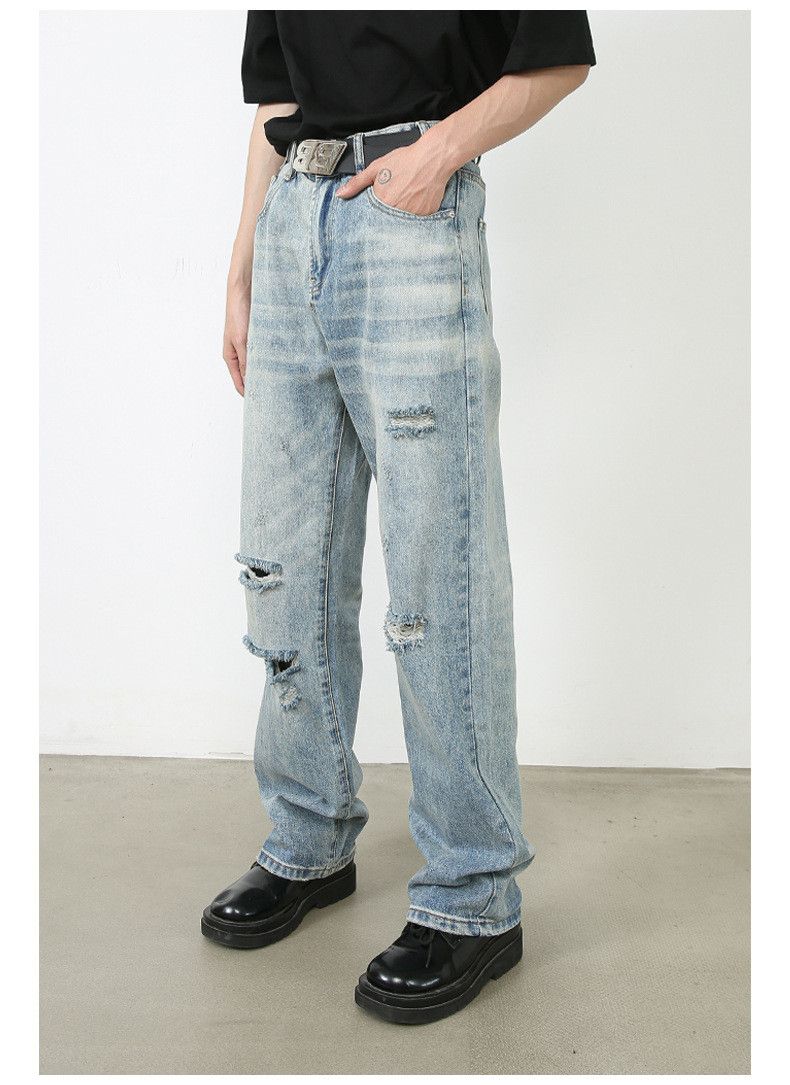 Japanese Brand Men's loose retro washed street straight leg ripped jeans Size US 32 / EU 48 - 3 Thumbnail