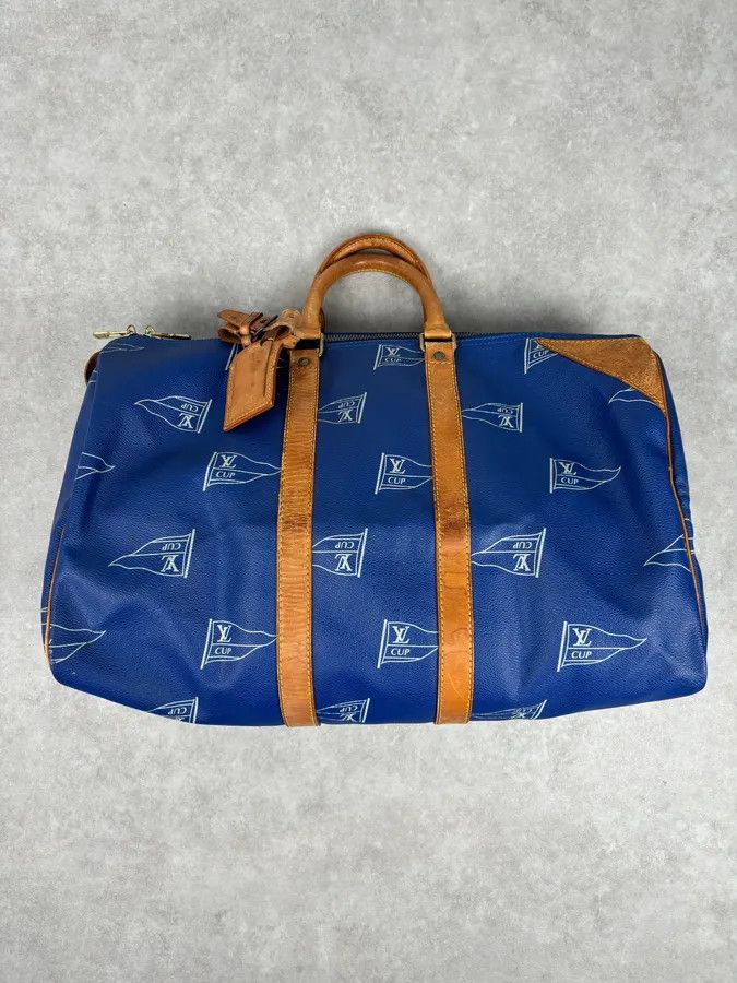 Louis Vuitton 1992 Louis Vuitton LV Cup Falgs Keepall 45 Blue Regatta Blue Leather Travel Bag Size ONE SIZE - 4 Thumbnail
