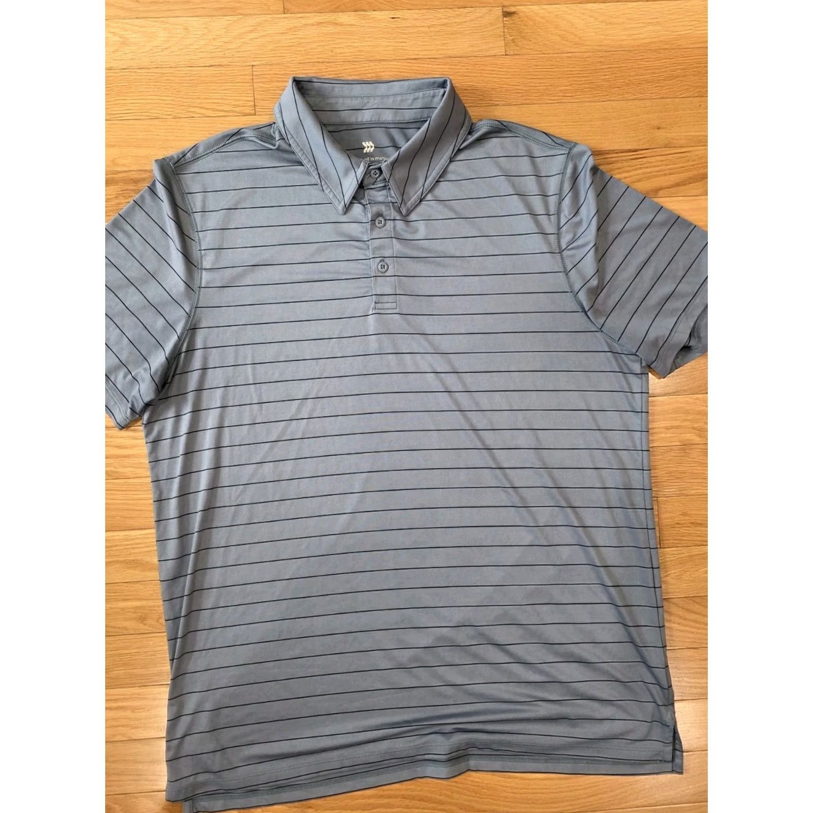 Vintage ALL IN MOTION Polo Shirt Grey Blue Stripe Lightweight Performance Large L Men Short Sleeve Collared Shirt Size US L / EU 52-54 / 3 - 2 Thumbnail