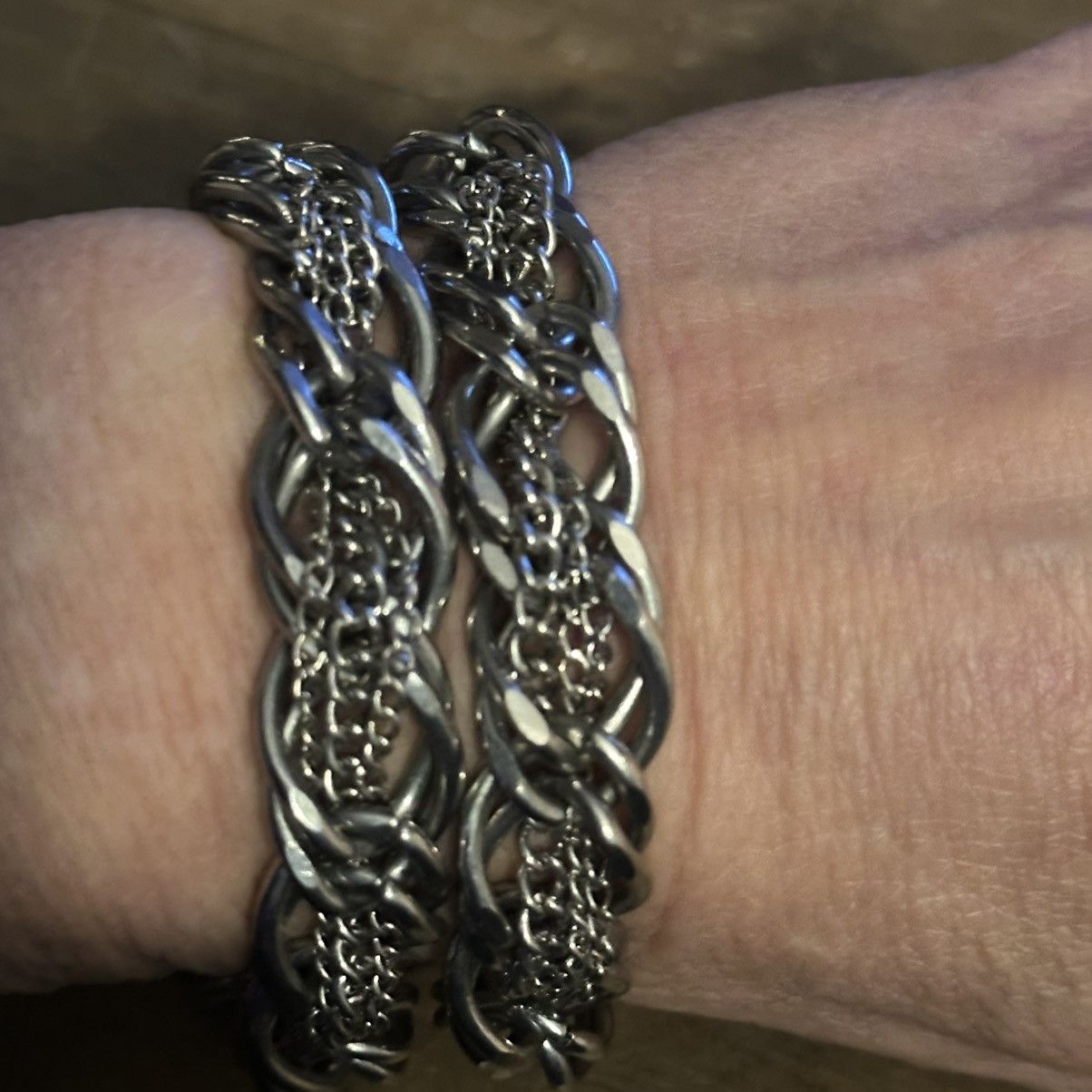 Other Silver tone chunky double chain stretch bracelet Size ONE SIZE - 5 Thumbnail