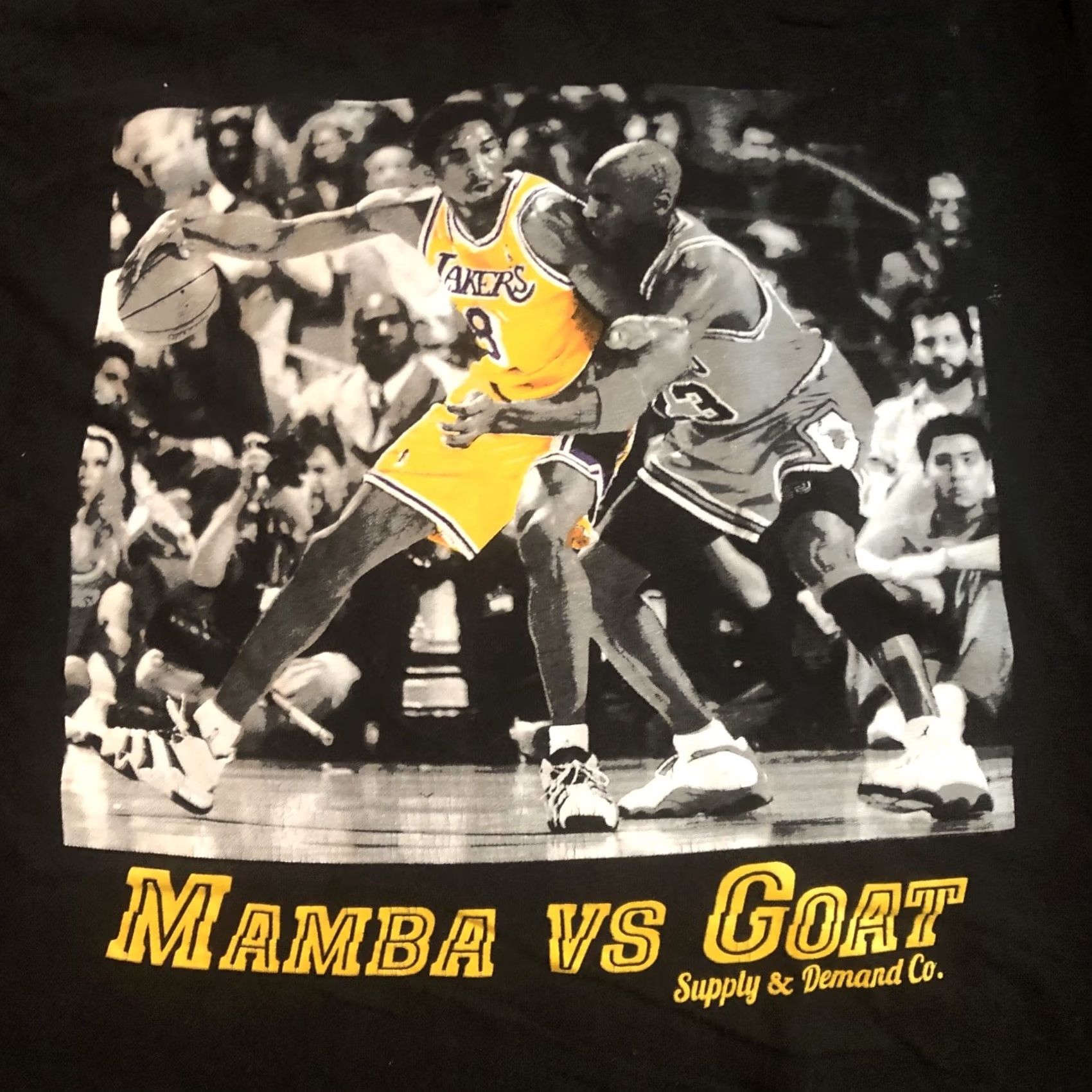 Supply & Demand Kobe Bryant 8 vs Michael Jordan 23 T-Shirt Mamba vs Goat, Size Small, Black, Cotton, Men, Short Sleeve, Crew Neck, 2020s, Supply & Demand Co. Size US S / EU 44-46 / 1 - 2 Thumbnail