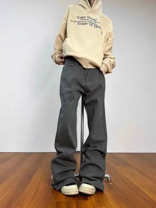 Japanese Brand × Jean Distressed black and grey flared straight baggy jeans Size US 33 - 1 Thumbnail