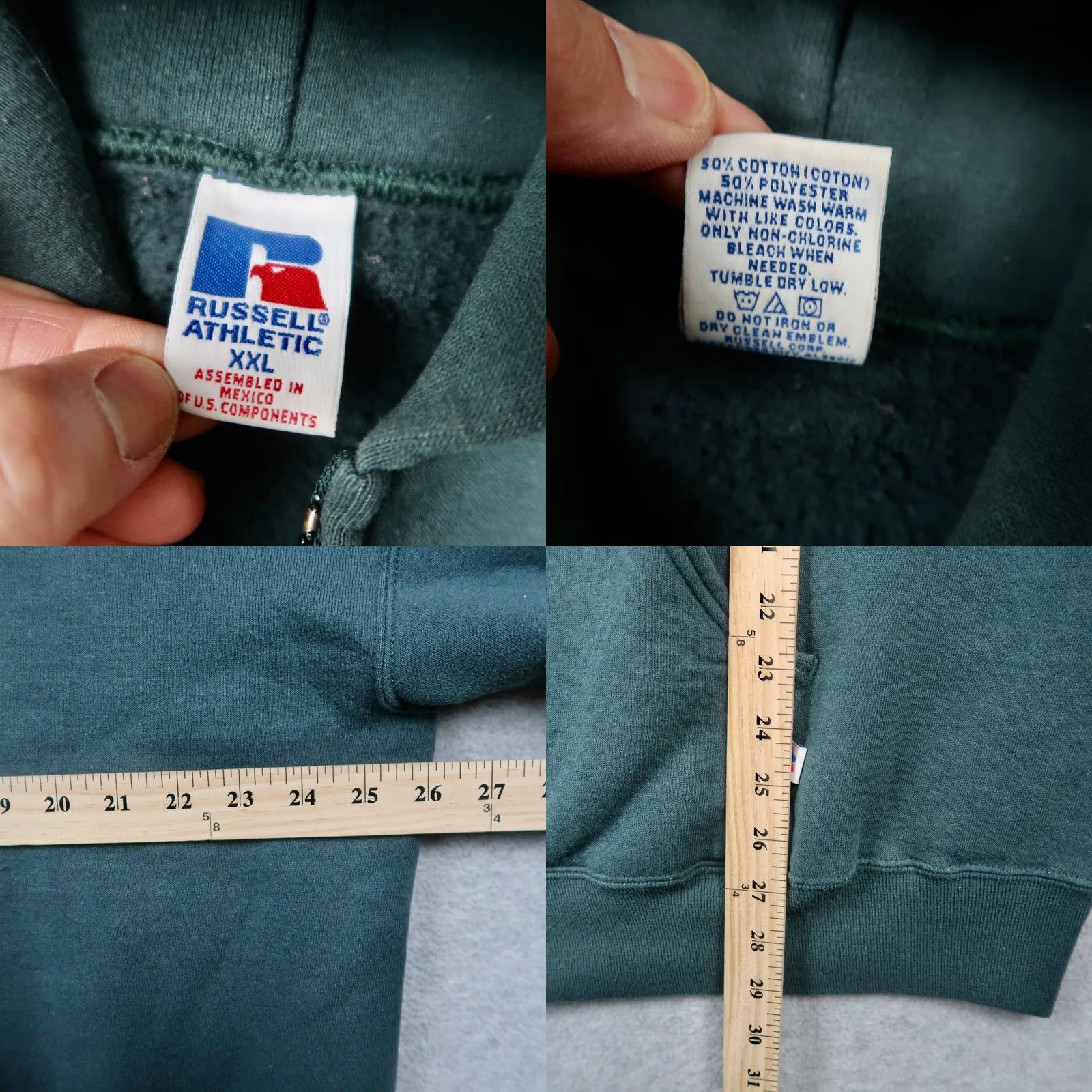 Russell Athletic VINTAGE Russell Athletic Hoodie Sweatshirt Mens XXL Green Full Zip Blank 90s Size US XXL / EU 58 / 5 - 8 Thumbnail