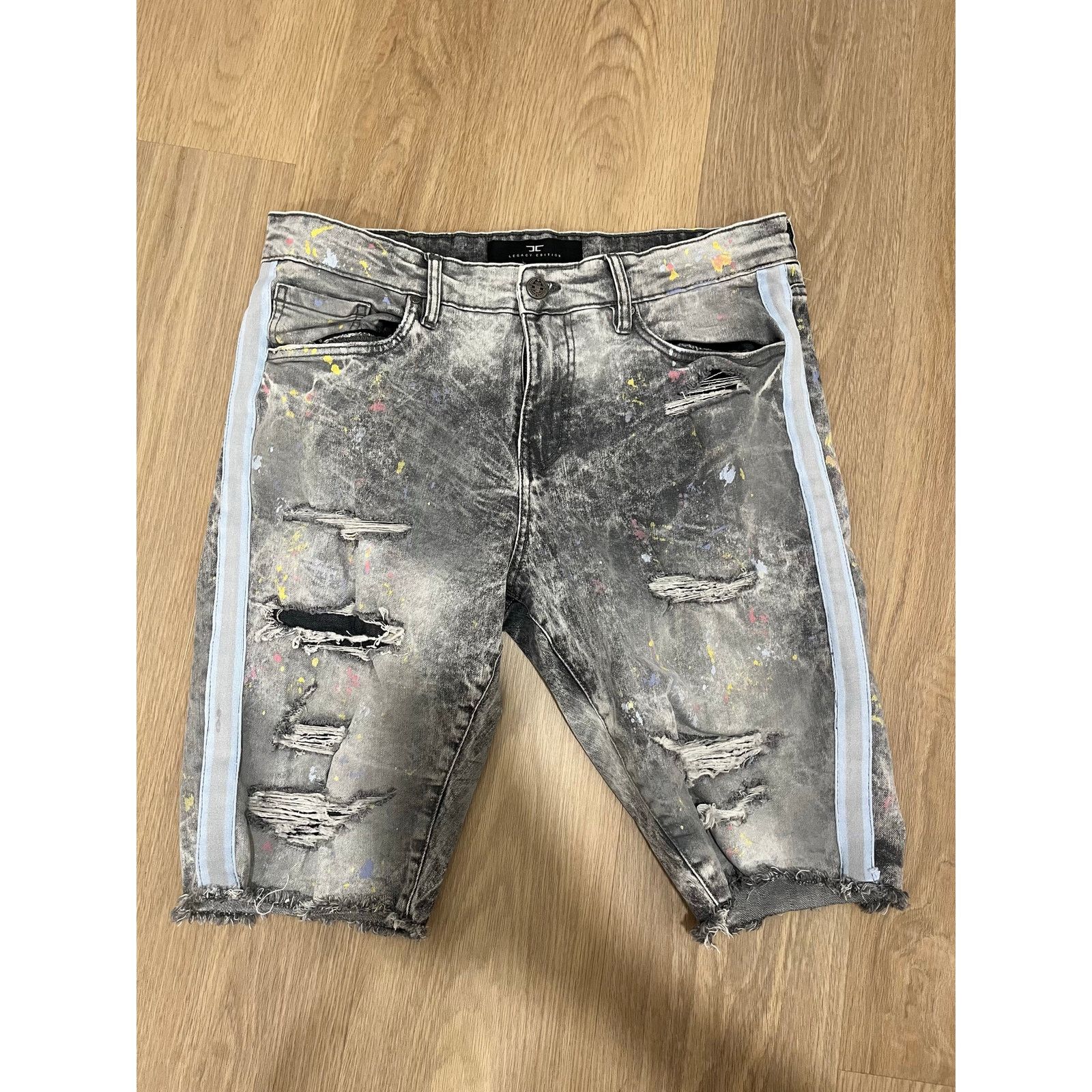 Jordan Craig Men JORDAN CRAIG Vegas Striped Denim Shorts Fog 32 Size US 32 / EU 48 - 1 Thumbnail