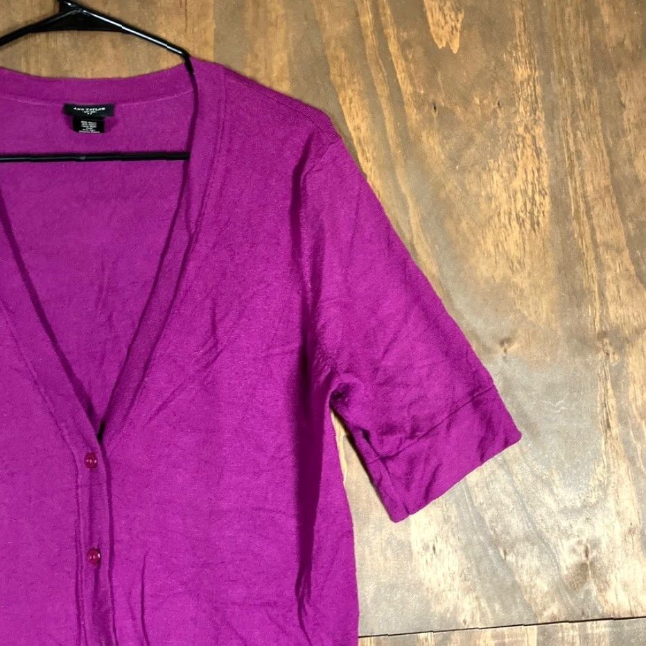 Ann Taylor Ann Taylor Womens Sweater Cardigan Purple V-Neck Short Sleeve L Size L / US 10 / IT 46 - 5 Thumbnail
