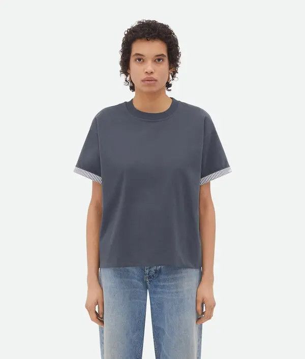Bottega Veneta o1n1vont1225 Double Layer Striped Cotton T-Shirt in Gray Size M / US 6-8 / IT 42-44 - 1 Thumbnail