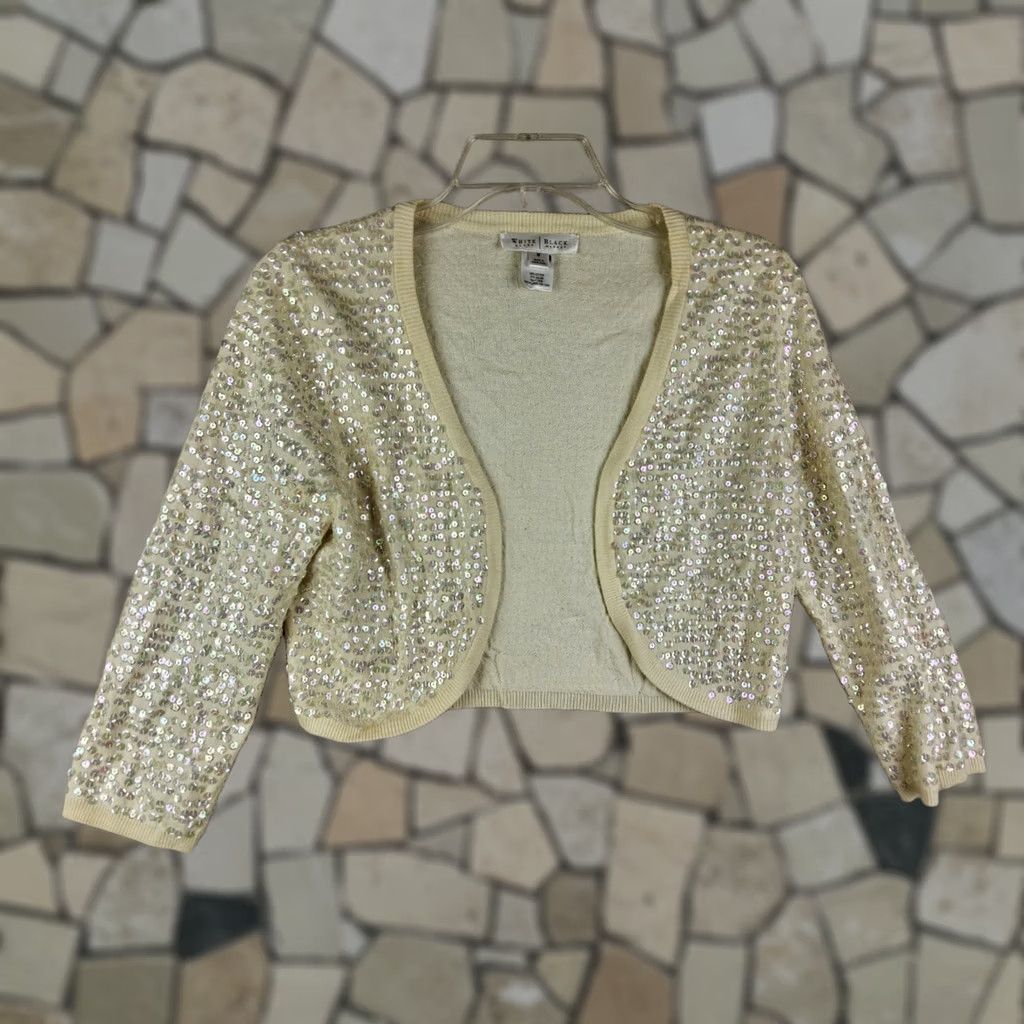 White House Black Market White House Black Market Womens Sequins Cropped Open Front Cardigan Top M Size M / US 6-8 / IT 42-44 - 1 Thumbnail