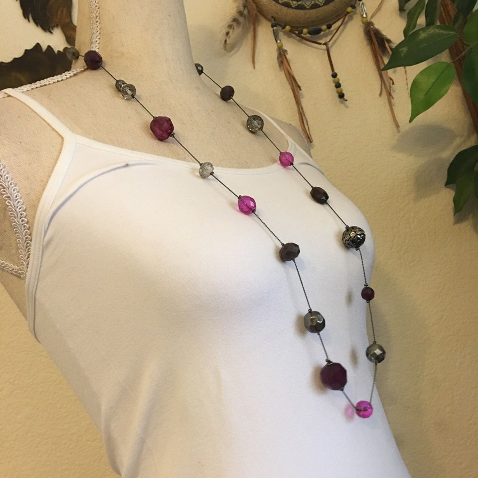 Jewelry Pink & chrome tone bead mix chain necklace Size ONE SIZE - 2 Thumbnail