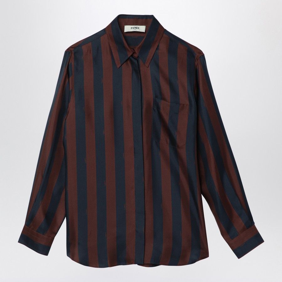 Fendi o1d2blof0824 Pequin Silk Shirt in Blue & Brown Size M / US 6-8 / IT 42-44 - 1 Thumbnail