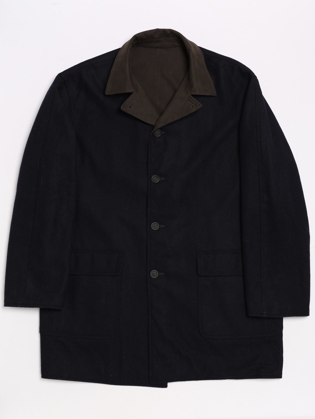 Ermenegildo Zegna Ermenegildo Zegna Reversible Wool Navy Cotton Brown Coat Size US M / EU 48-50 / 2 - 2 Thumbnail