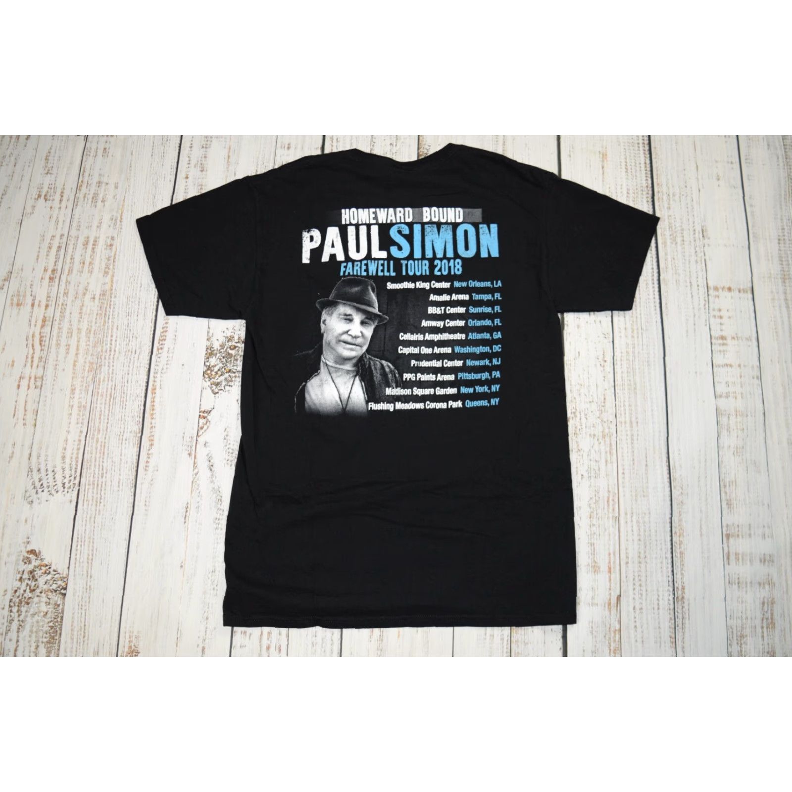 Fruit Of The Loom VINTAGE Paul Simon Homeward Bound Farewell Tour Black T-Shirt Mens Medium Black Knit Cotton Double-Sided 90s Concert Theme PAUL SIMON Mens Size US M / EU 48-50 / 2 - 4 Thumbnail