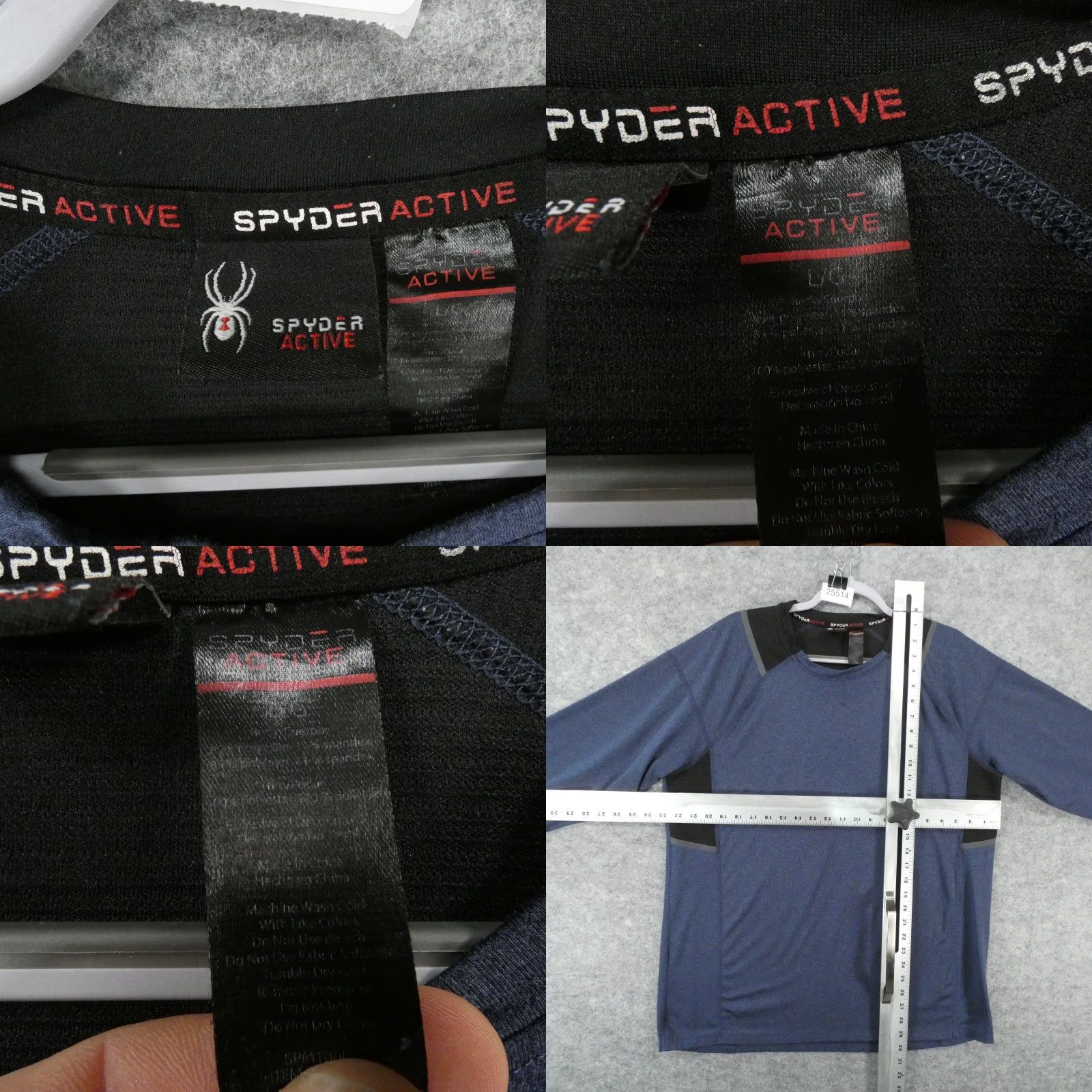 Spyder Spyder Active Shirt Men Large Long Sleeve Blue Black Pullover Lightweight Fleece Crew Neck Polyester Blend Spandex Size US L / EU 52-54 / 3 - 8 Thumbnail