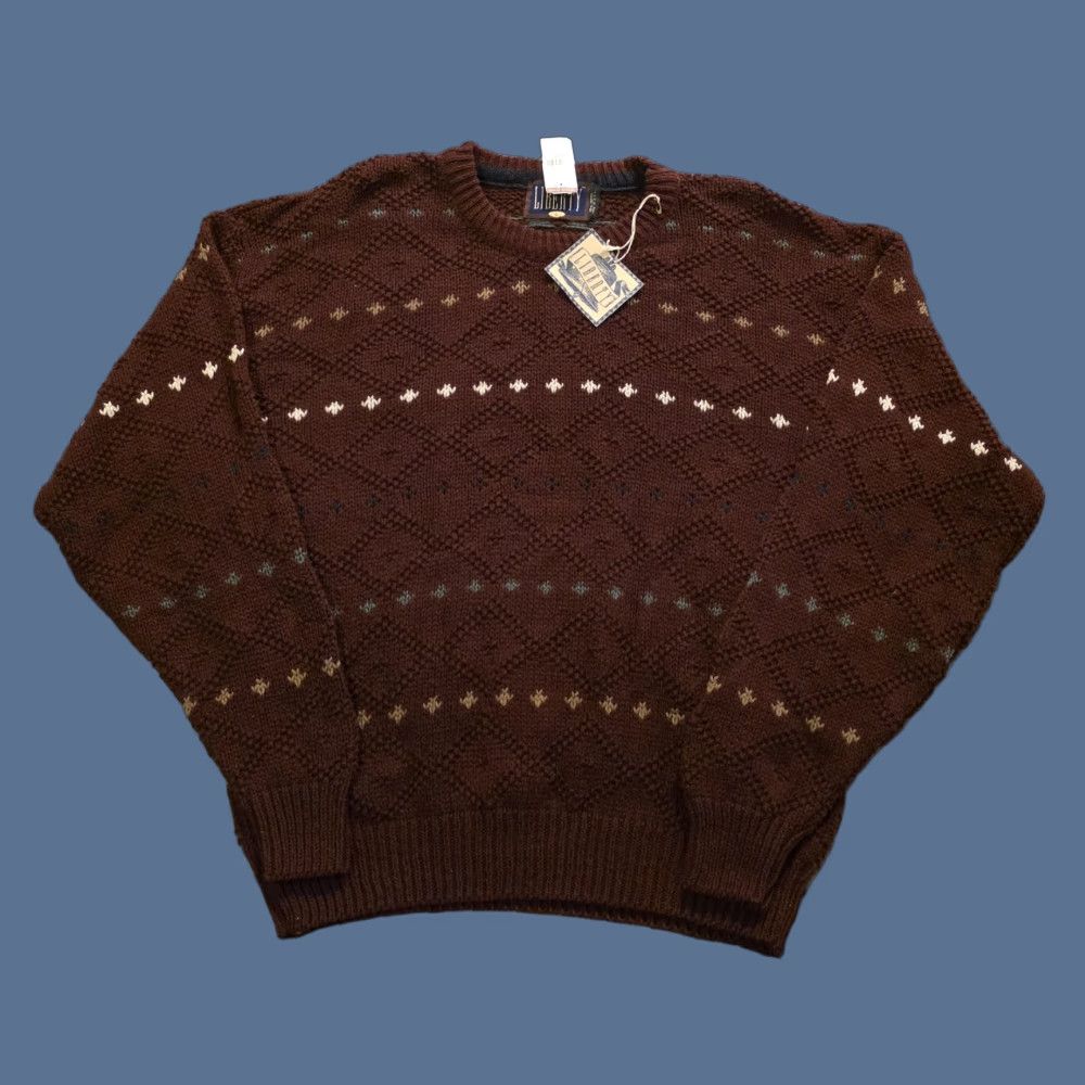 Vintage VINTAGE Liberty Chunk Knit Sweater Grandpa Maroon Men's Large Deadstock NWT USA Size US L / EU 52-54 / 3 - 1 Thumbnail