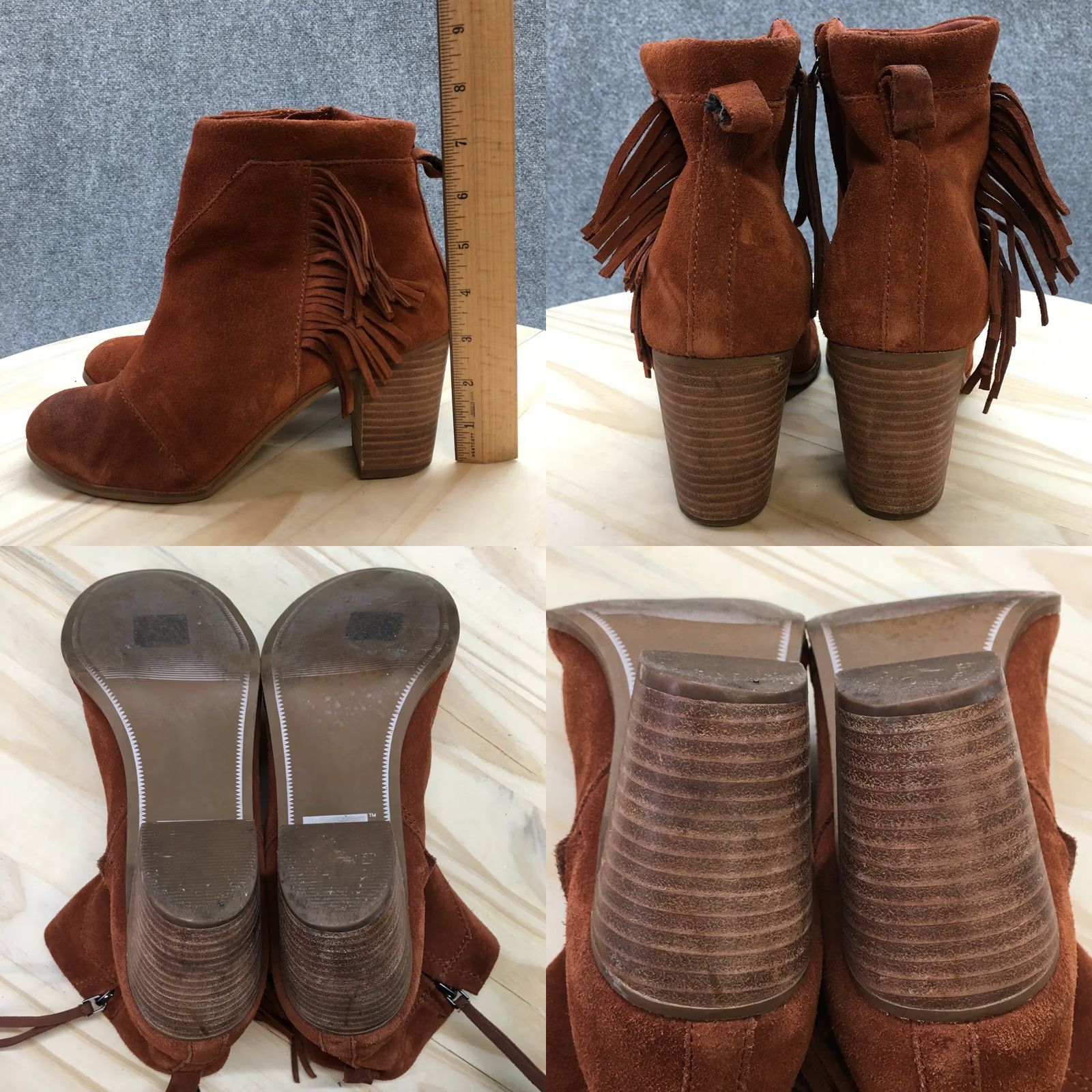Toms TOMS Lunata Fringe Zip Ankle Bootie Brown Suede Heels Boots Womens 8.5 Foo d 3" Heel Casual Size US 9 / IT 39 - 8 Thumbnail