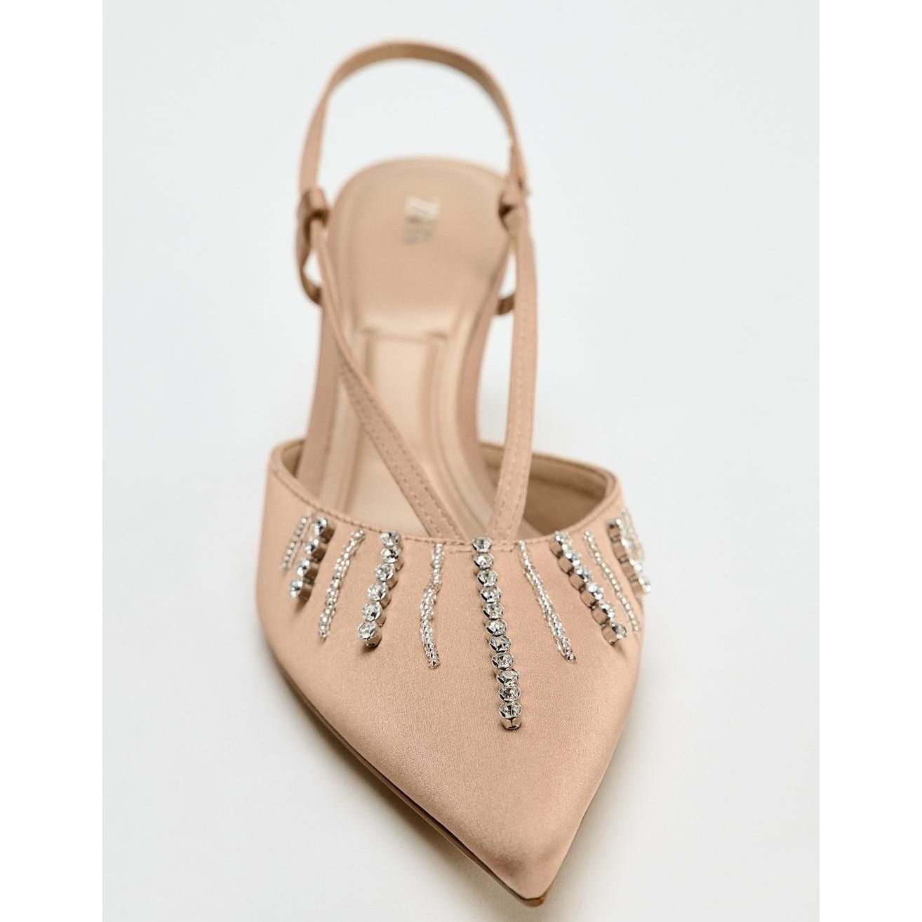 Zara ZARA Beige Rhinestone Slingback Heels NWT Size US 7.5 / IT 37.5 - 19 Thumbnail