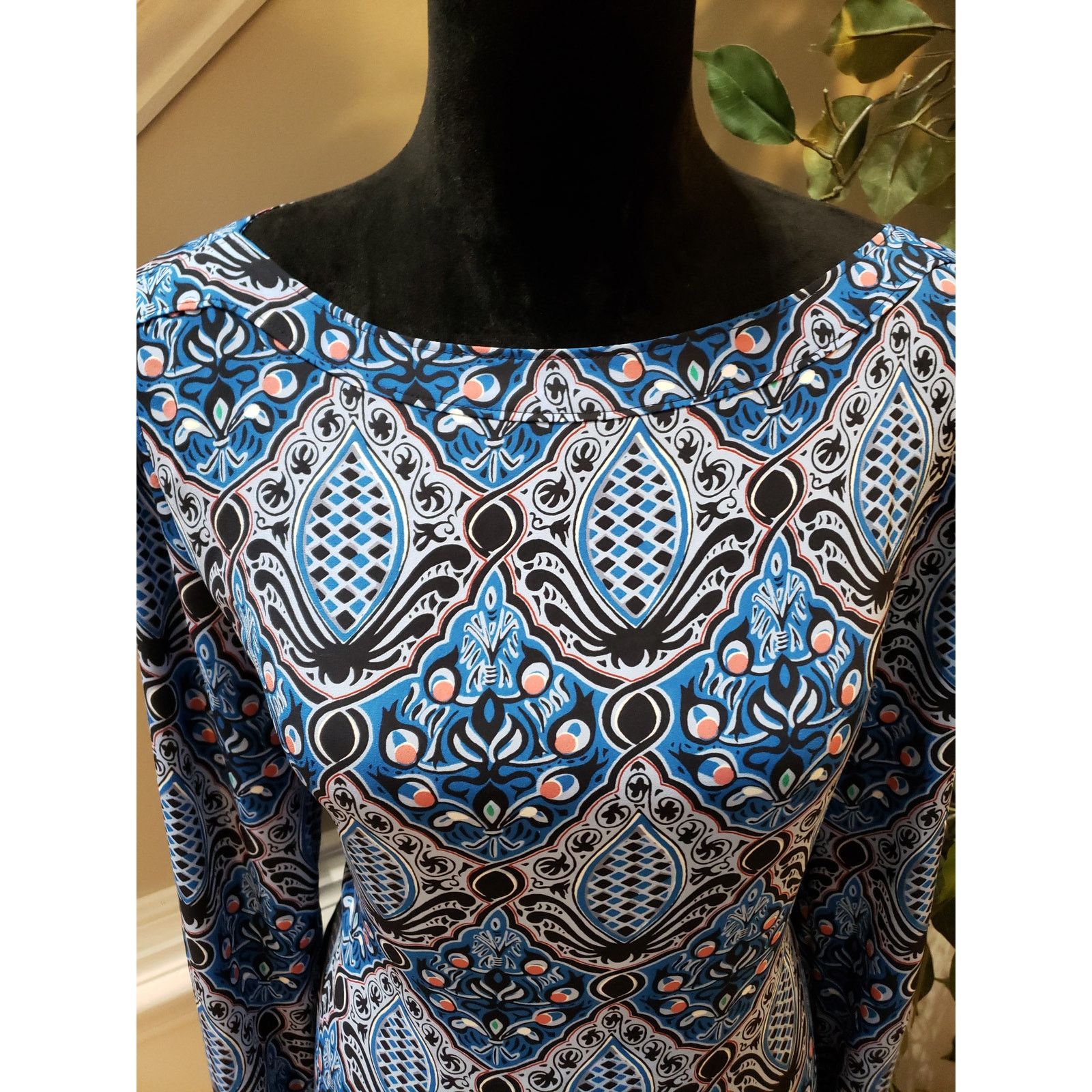 Ann Taylor Ann Taylor LOFT Top Women M Blue Black Long Sleeve Blouse Size M / US 6-8 / IT 42-44 - 4 Thumbnail