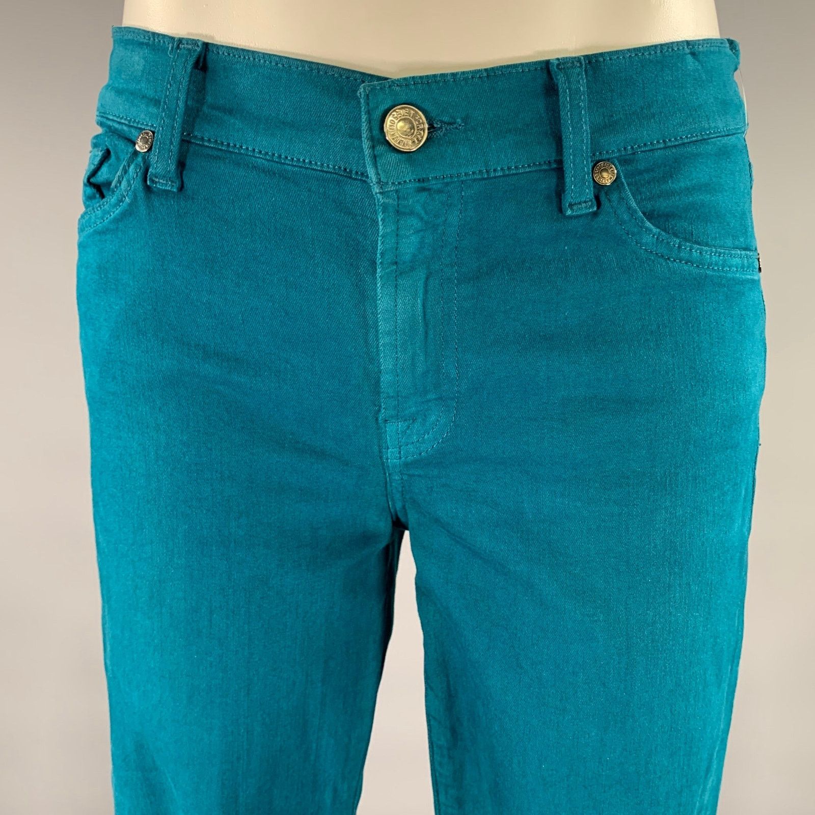 7 For All Mankind FOR ALL 7 MANKIND Size 30 Teal Cotton Denim Slim Pants Size US 30 / EU 46 - 2 Thumbnail