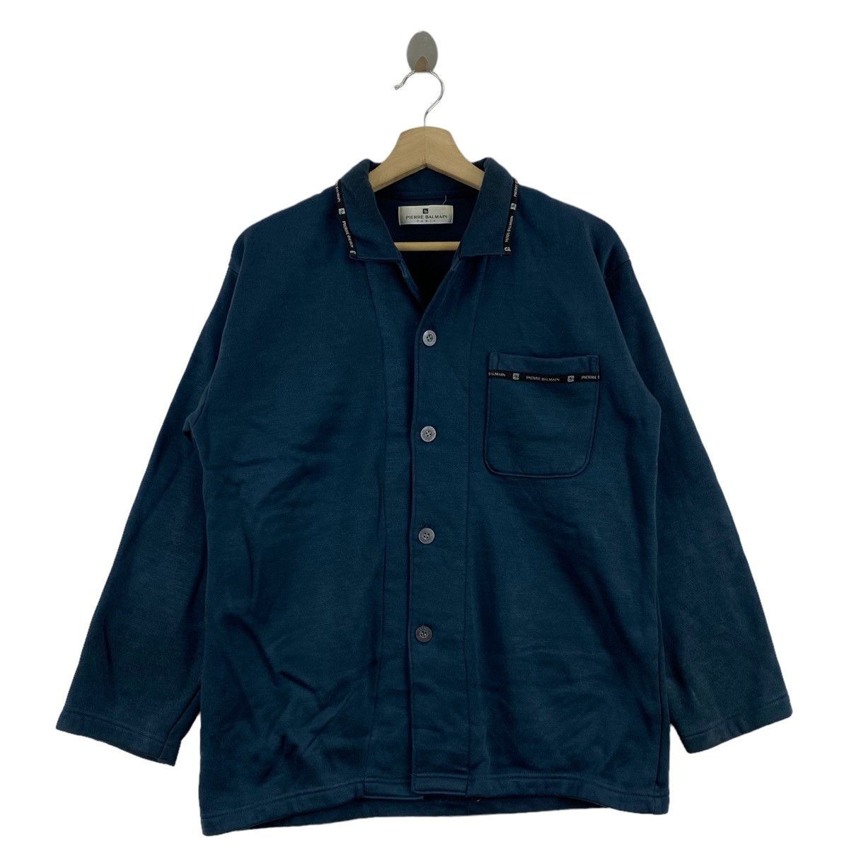 Vintage PIERRE BALMAIN PARIS Collar Button Up Blue Shirt