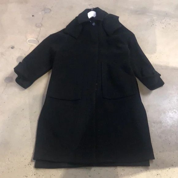 MSGM Black Wool Single-Breasted Button-Front Long Coat