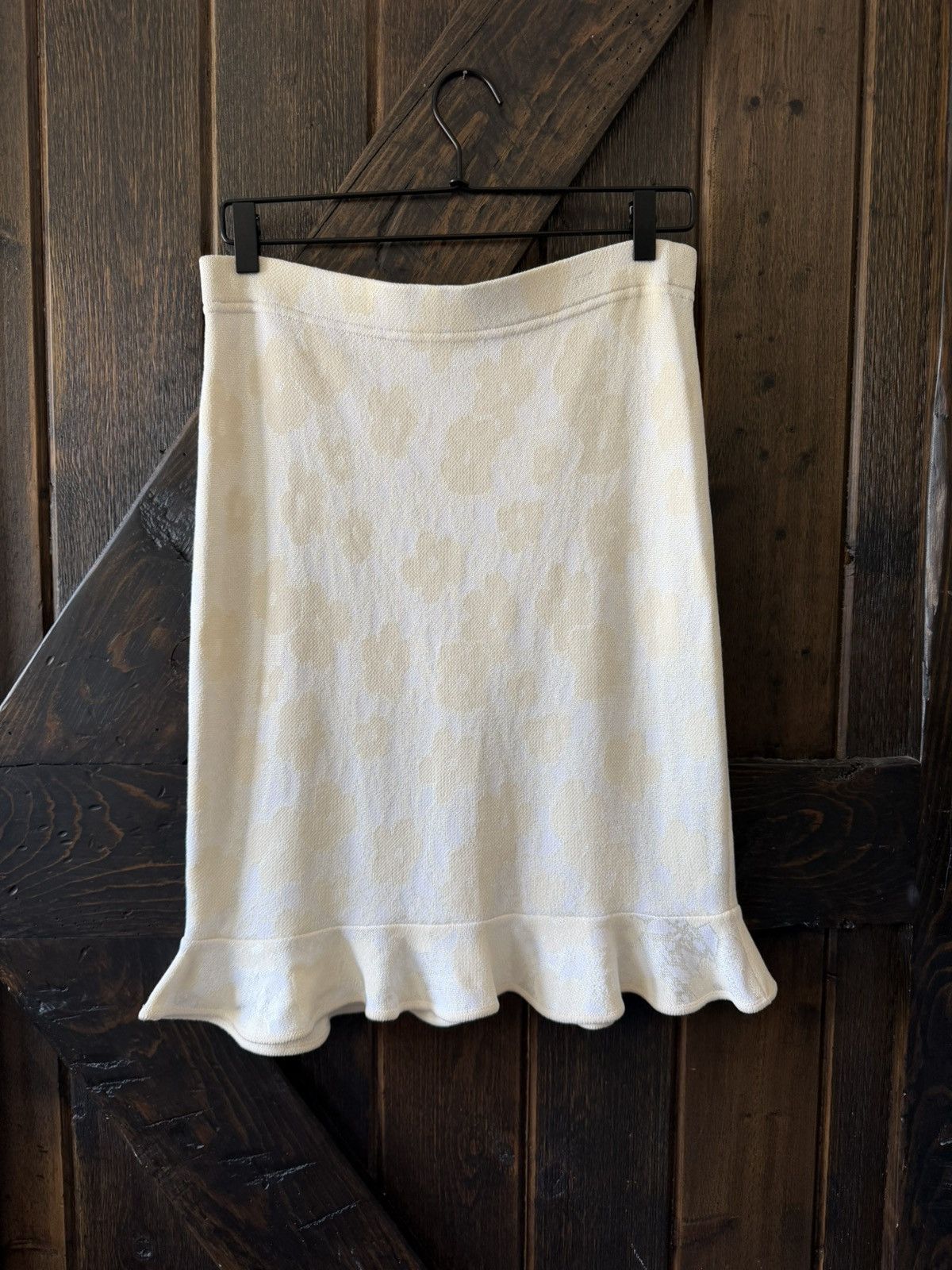 St. John VTG St John Marie Gray Collection Ivory Floral Knit Skirt Size 26" / US 2 / IT 38 - 2 Thumbnail