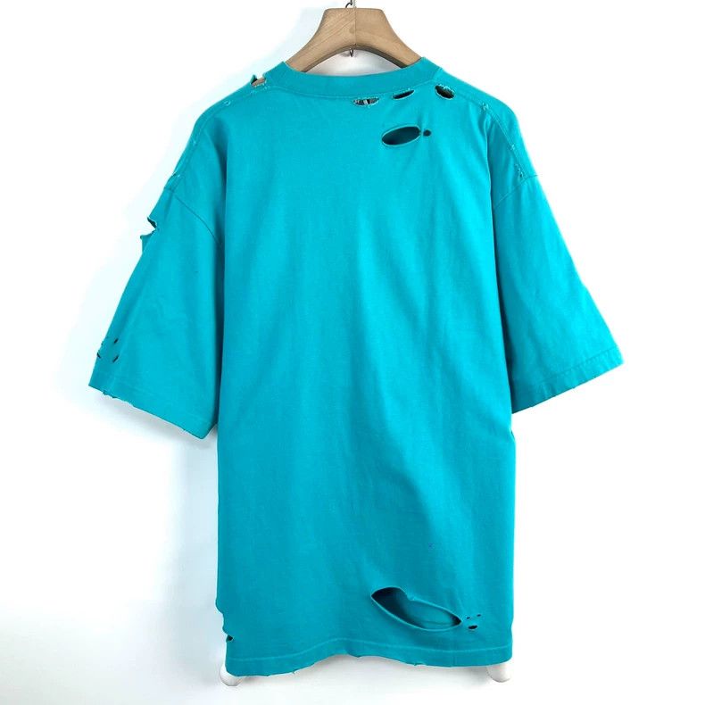 Balenciaga Balenciaga Blue ripped print logo round neck T-shirt Size US XS / EU 42 / 0 - 2 Thumbnail