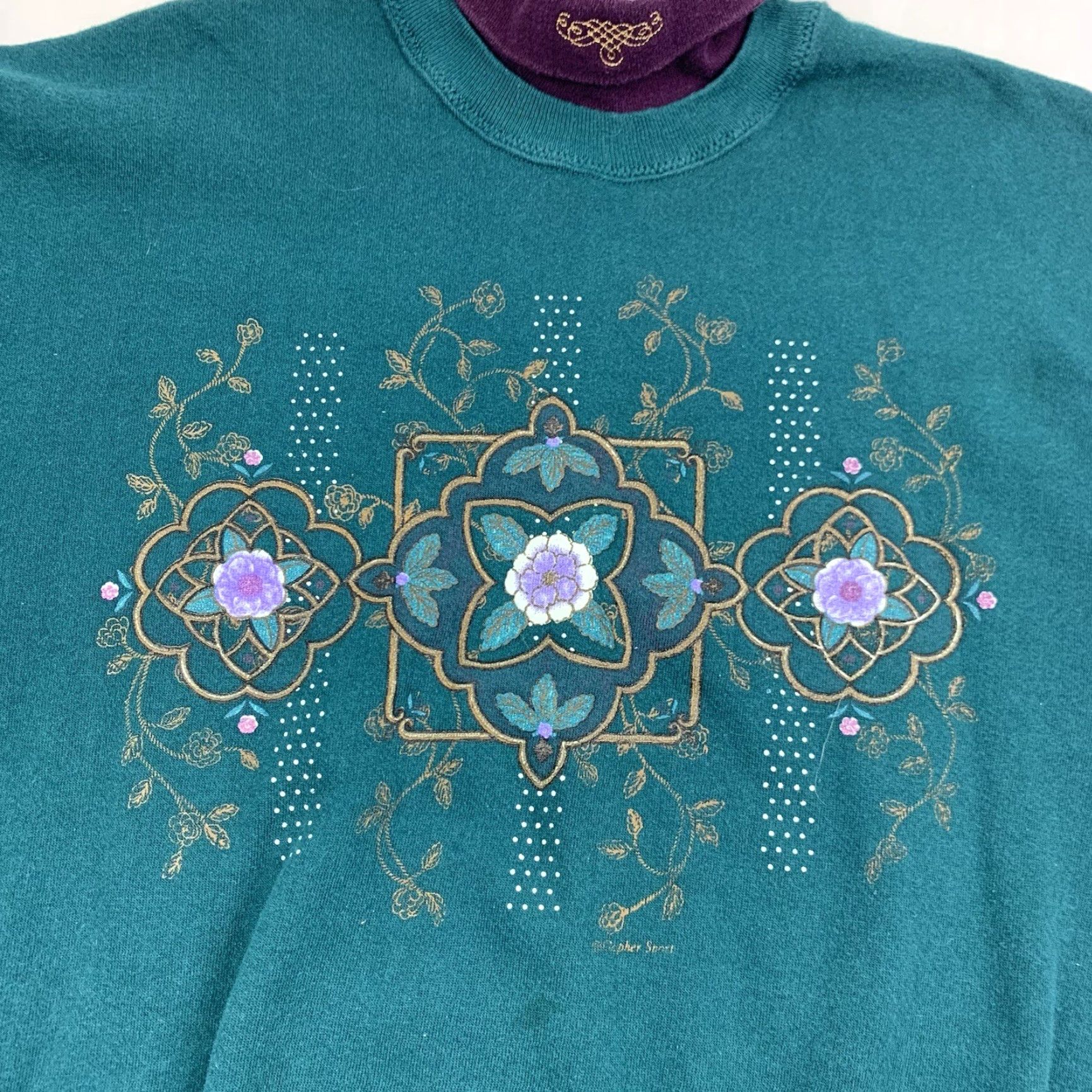 Vintage VINTAGE Gopher Sport Sweatshirt Womens XL Green Floral Design Grandma Pullover Size XL / US 12-14 / IT 48-50 - 4 Thumbnail