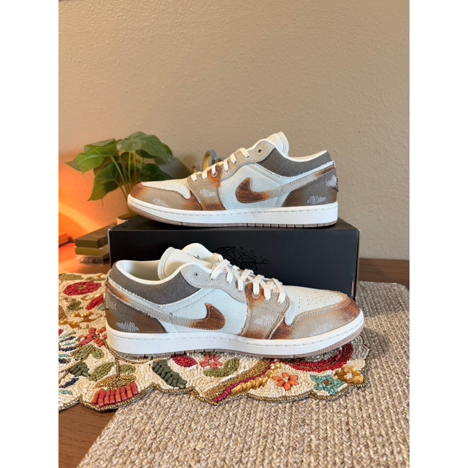 Jordan Brand × Nike Jordan 1 Low SE Multi-Color Sail Light Bone Canvas Patchwork Size US 11.5 / EU 44-45 - 2 Thumbnail