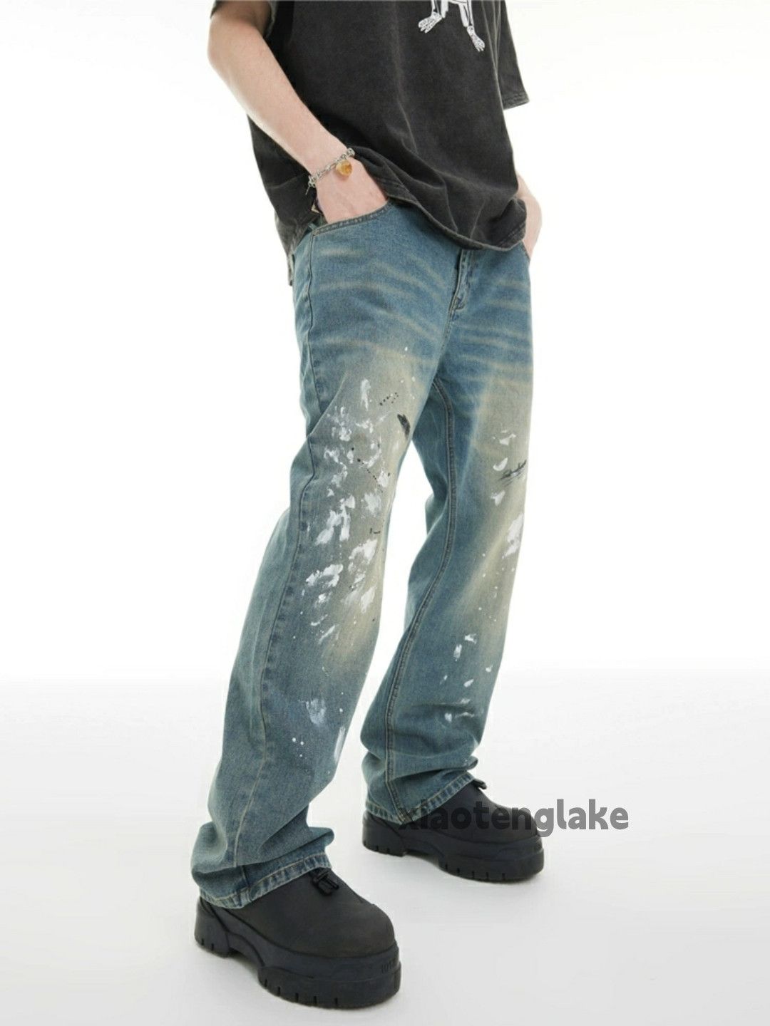 Jean × Vintage washed faded paint damaged hiphop grunge baggy jeans Size US 34 / EU 50 - 4 Thumbnail