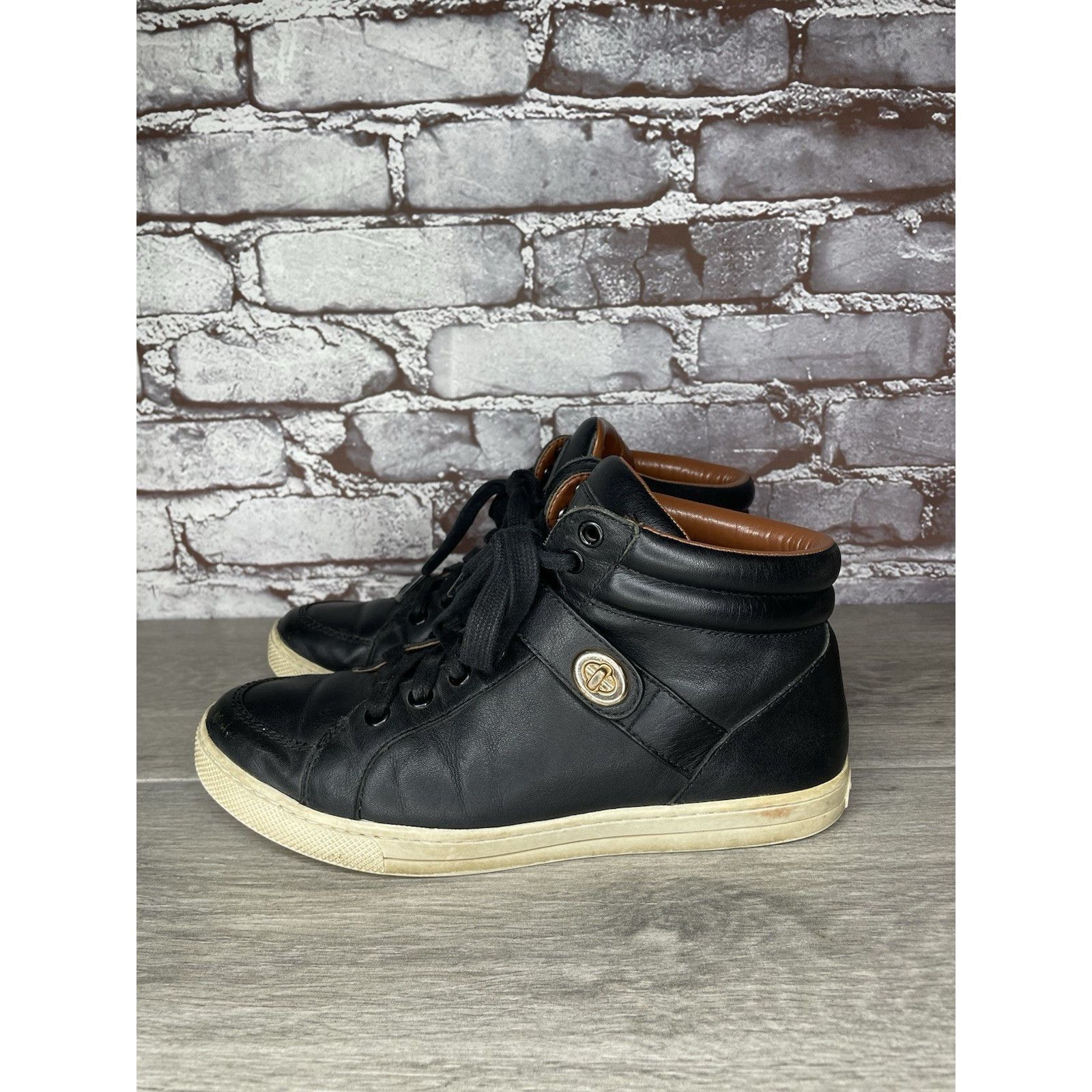 Coach COACH Pembroke Nappa Black Leather Hi-Top Turnlock Sneakers Size US 7.5 / IT 37.5 - 3 Thumbnail