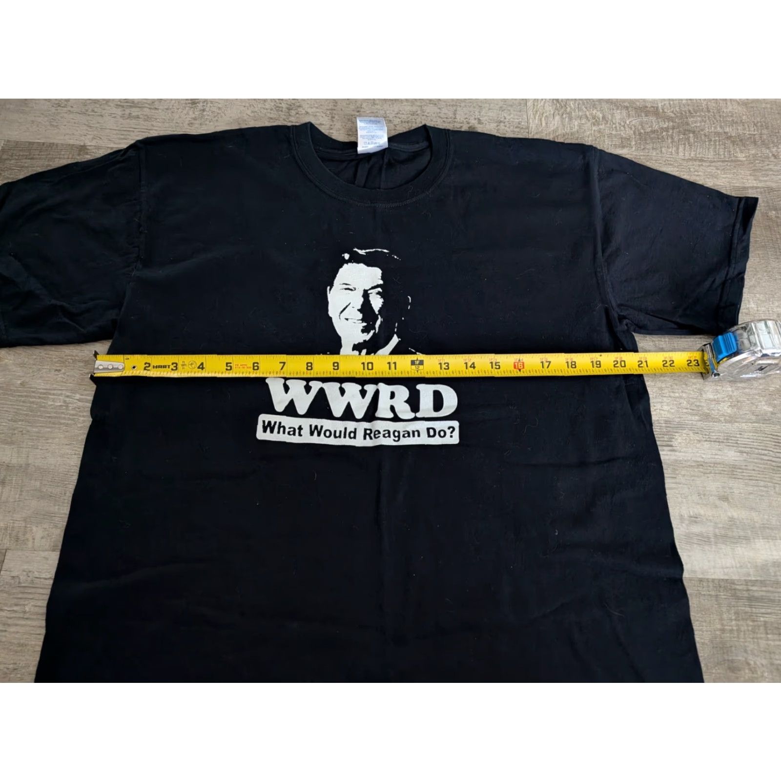 Gildan VINTAGE Gildan Black T-Shirt Mens Large Reagan WWRD Graphic Print POTUS Ronald Reagan 90s? Size US L / EU 52-54 / 3 - 7 Thumbnail