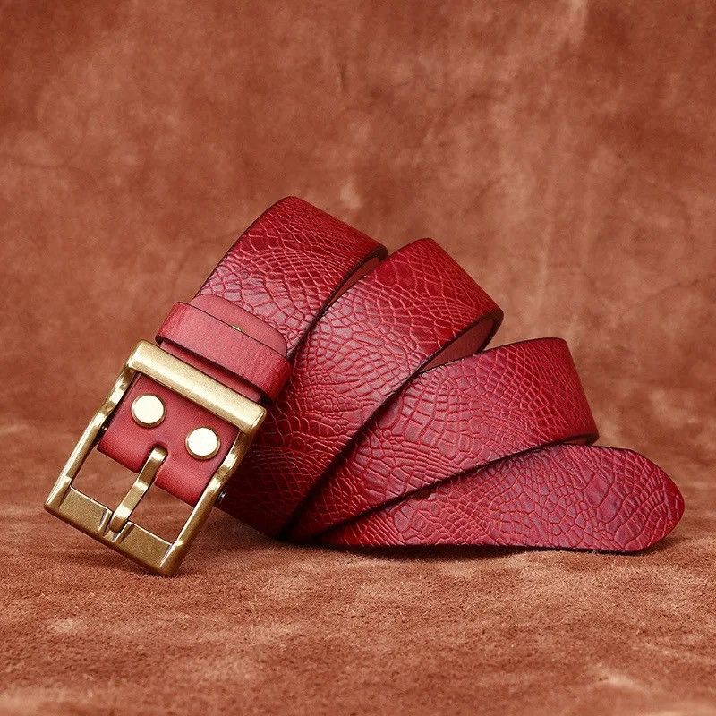 Leather Red colour High Quality Jeans Brass Buckle Belts Size ONE SIZE - 2 Thumbnail