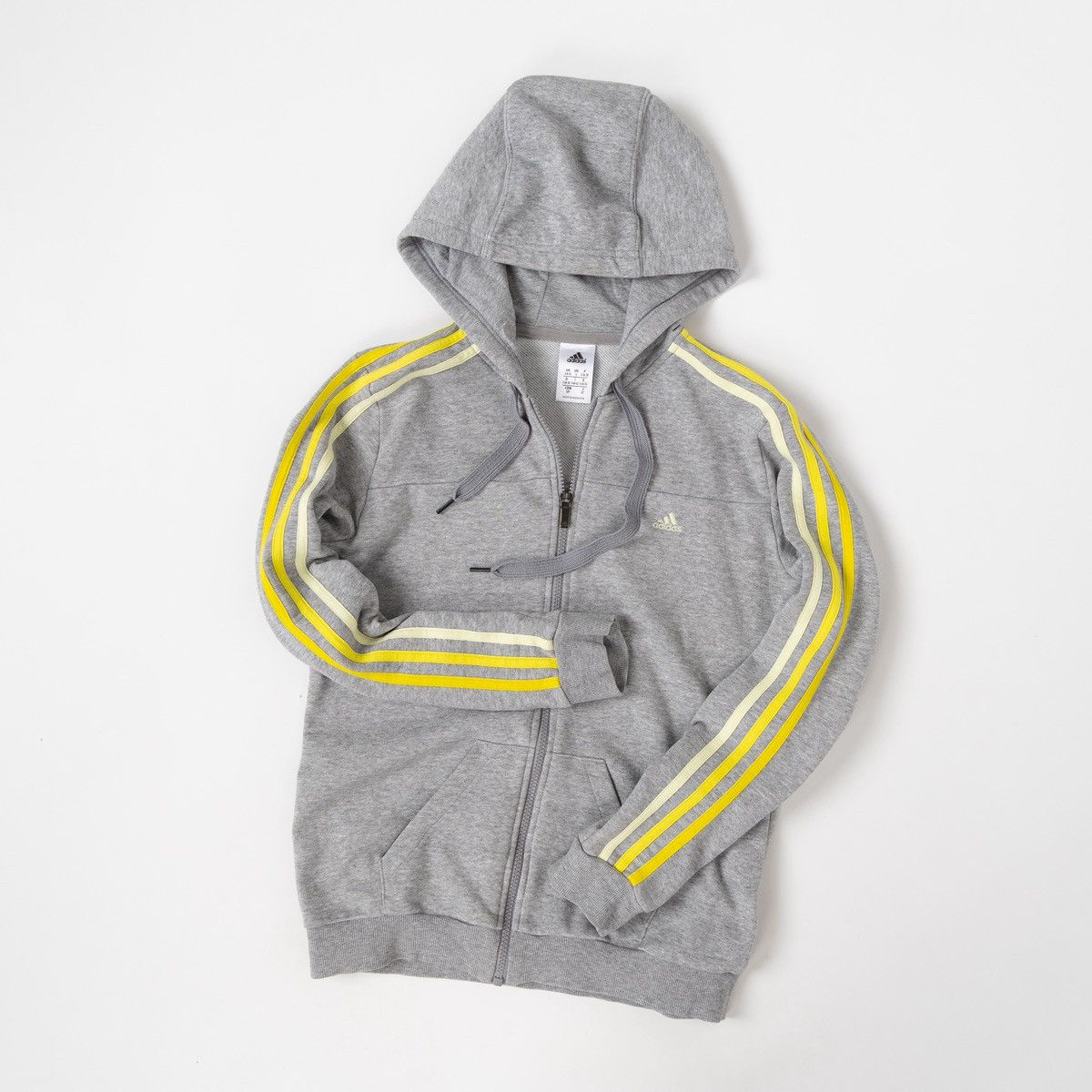 Adidas Adidas Performance Womens Gray Zip Hoodie 3-Stripes Yellow Size S / US 4 / IT 40 - 1 Thumbnail