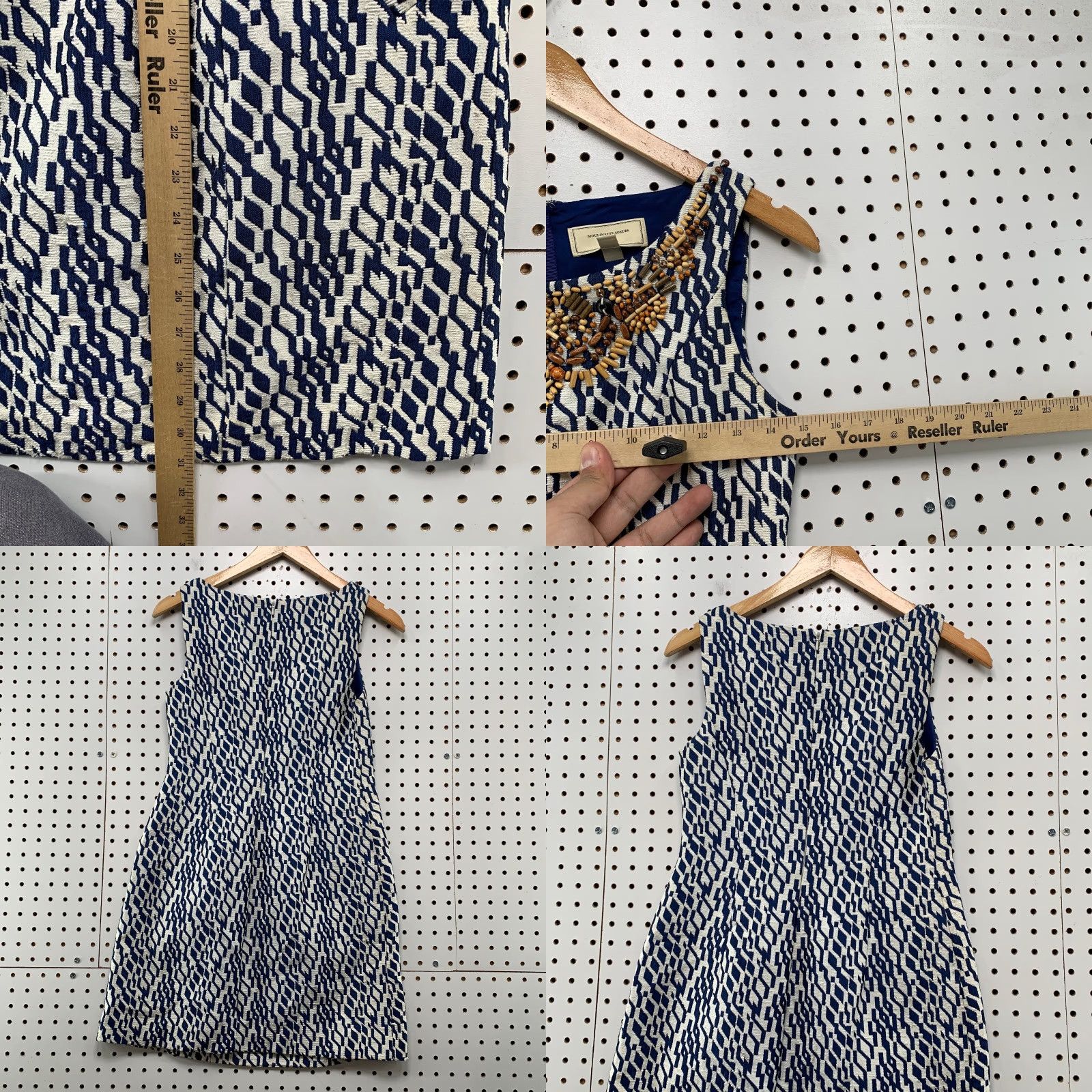 Anthropologie Anthropologie Moulinette Soeurs Beaded Embellished Dress Geometric Sleeveless V-Neck Zip Knee Length 0P Multicolor Womens Sheath Lined Size XS / US 0-2 / IT 36-38 - 8 Thumbnail