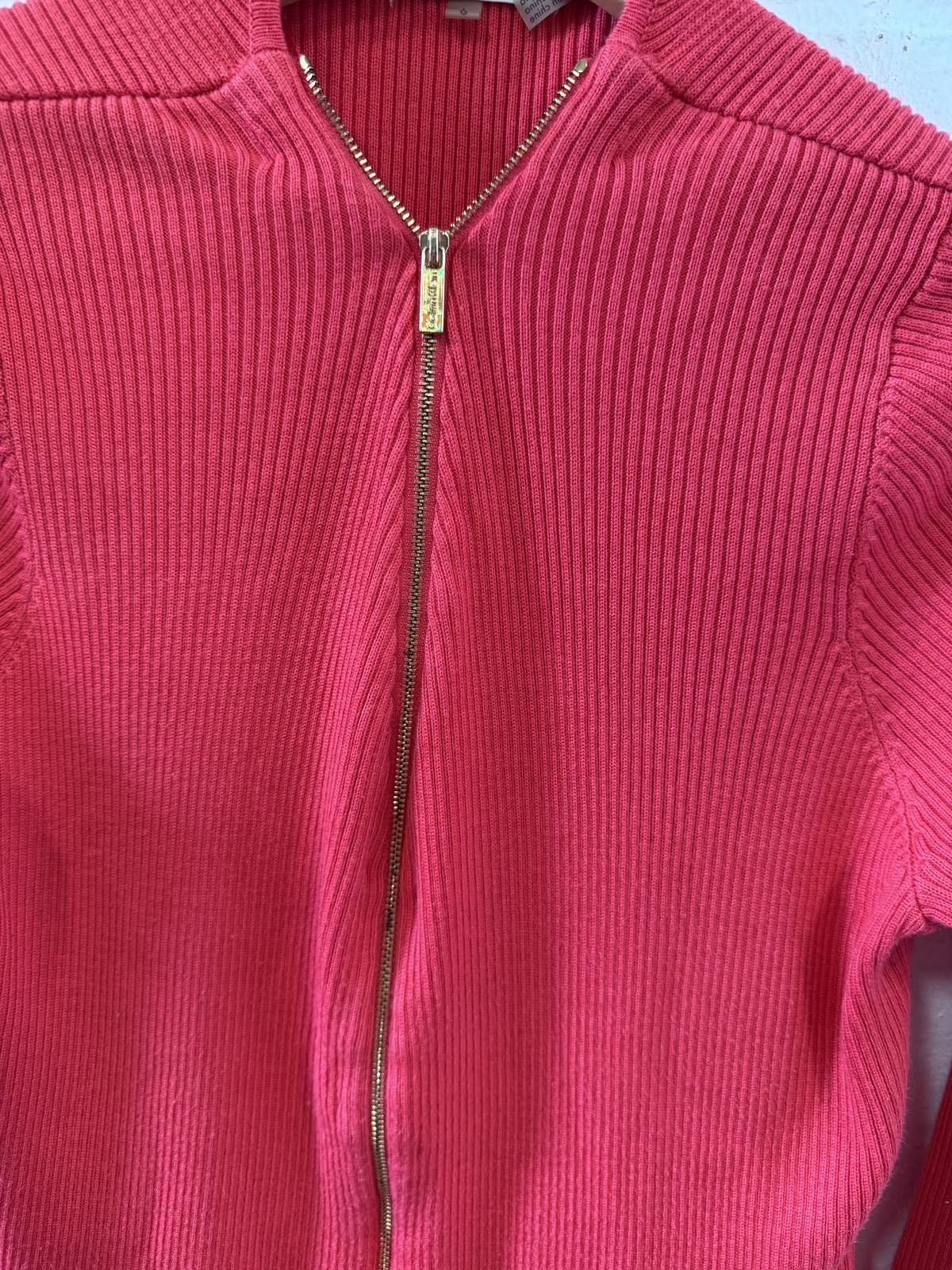 Designer Stylish Ribbed Zip-Up Cardigan in Vibrant Red Size L / US 10 / IT 46 - 4 Thumbnail