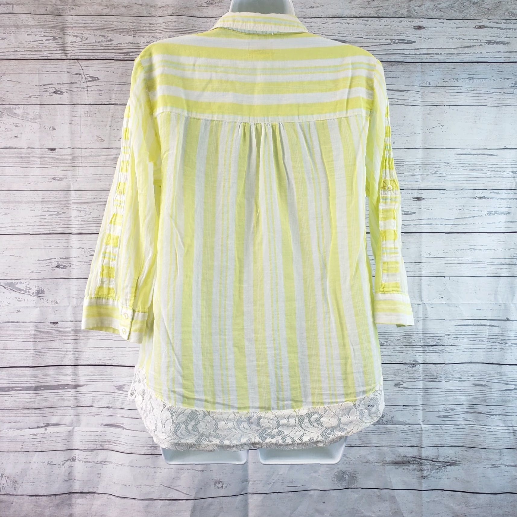 Vintage Edme & Esyllte Womens Button Front Top Sz 10 Yellow White Stripes 3/4 Sleeve Shirt Casual Womens Size L / US 10 / IT 46 - 3 Thumbnail