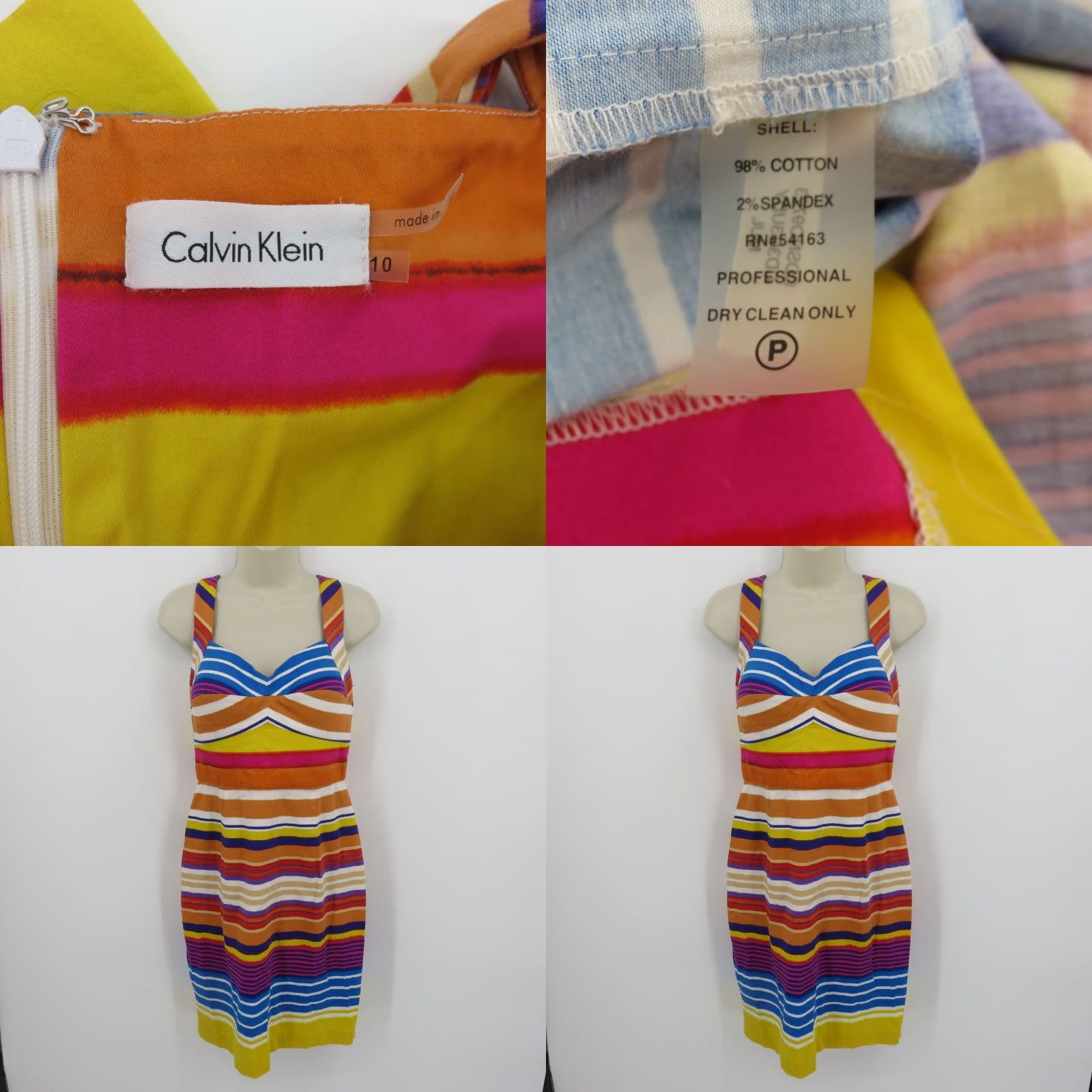 Calvin Klein Calvin Klein Women 10 Multicolor Stripe Sweetheart Sheath Dress Cross Straps Size L / US 10 / IT 46 - 8 Thumbnail