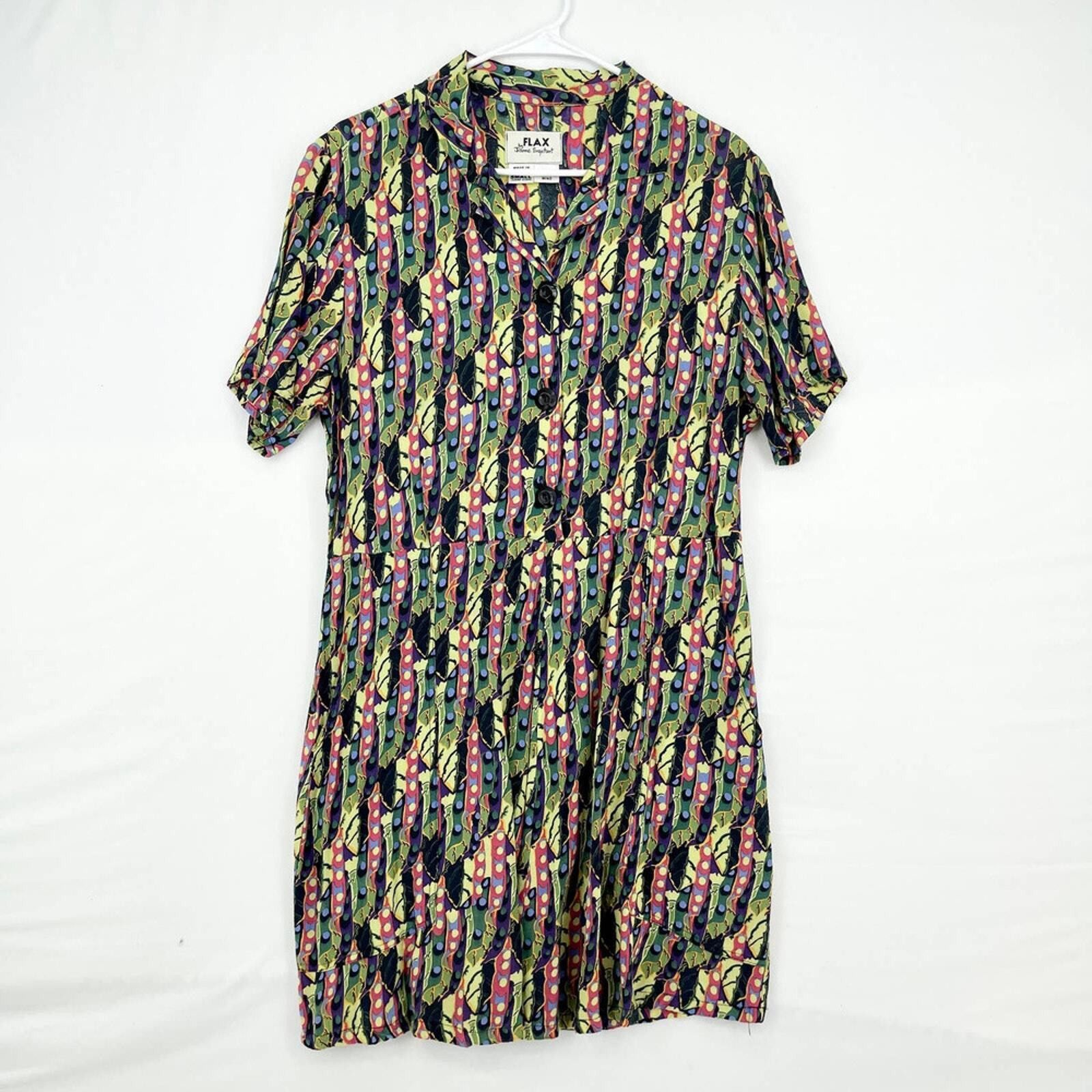FLAX Flax Rayon Multi Geometric Button Up Mini Dress Size Small Size S / US 4 / IT 40 - 1 Thumbnail