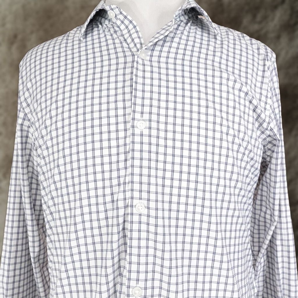 Bonobos Bonobos Shirt Mens Large White Blue Plaid Long Sleeve Tailored Fit Stretch Dress Size 42R - 1 Thumbnail