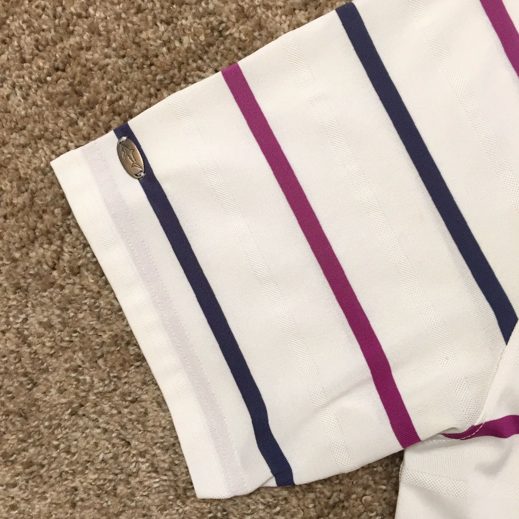 Vintage Greg Norman Polo Shirt Mens L Pink Blue Striped Short Sleeve Play Dry Polo Shirt Size US L / EU 52-54 / 3 - 4 Thumbnail