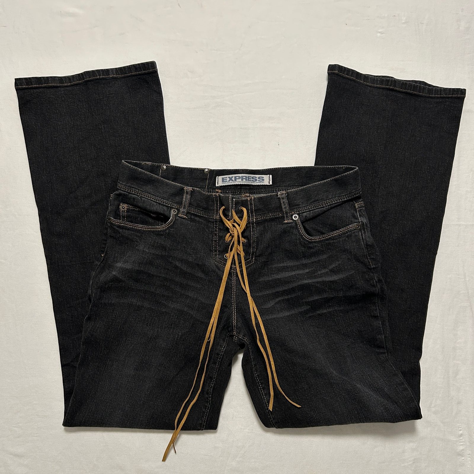 Express Express Flared Bootcut Western Tie Front Black Denim Jeans Size 32" / US 10 / IT 46 - 2 Thumbnail