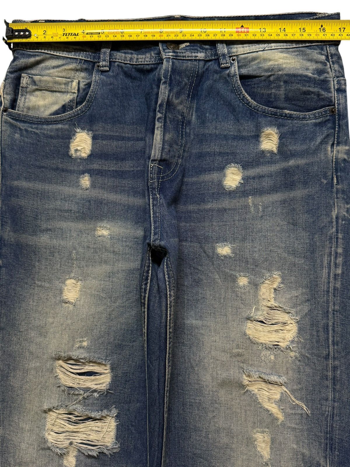 Zara Zara Mens Blue Faded Wash Distressed Destroyed Wide Leg Size US 33 - 6 Thumbnail