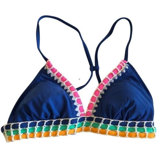 Other Crochet Trim Lined Halter Bikini Top Multicolor Accent Tie B Size ONE SIZE - 2 Thumbnail